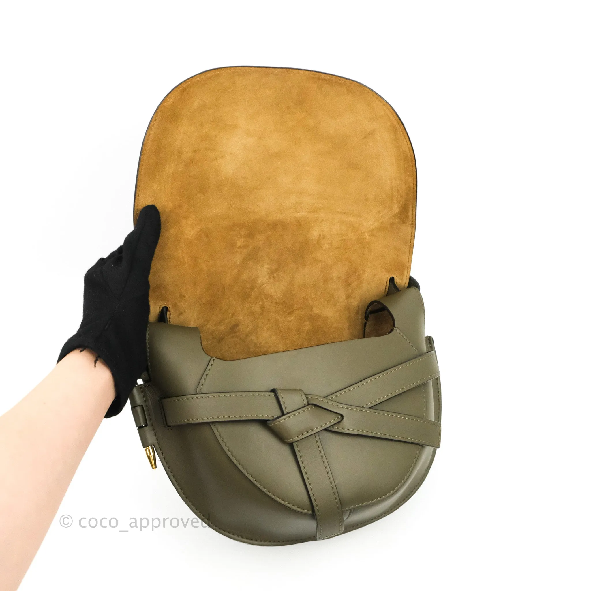 Loewe Small Gate Bag in Soft Calfskin & Jacquard Strap Autumn Green