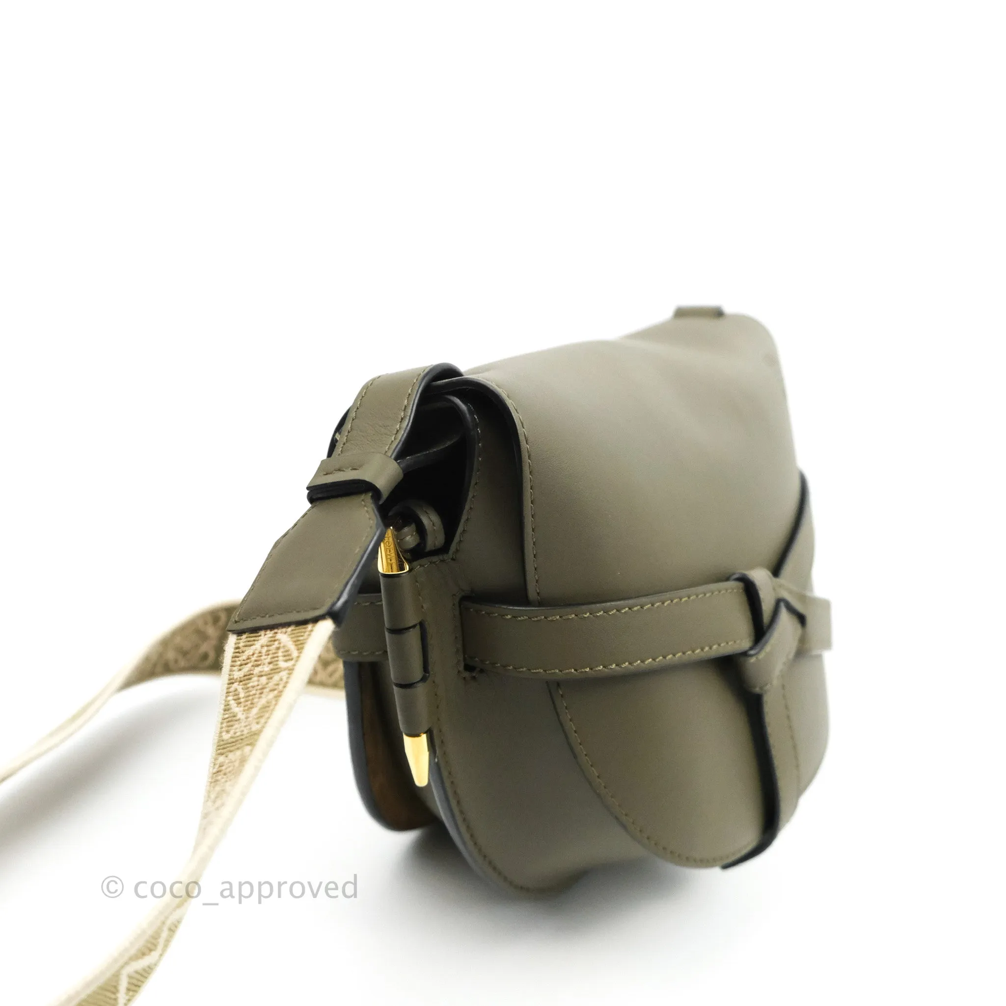 Loewe Small Gate Bag in Soft Calfskin & Jacquard Strap Autumn Green