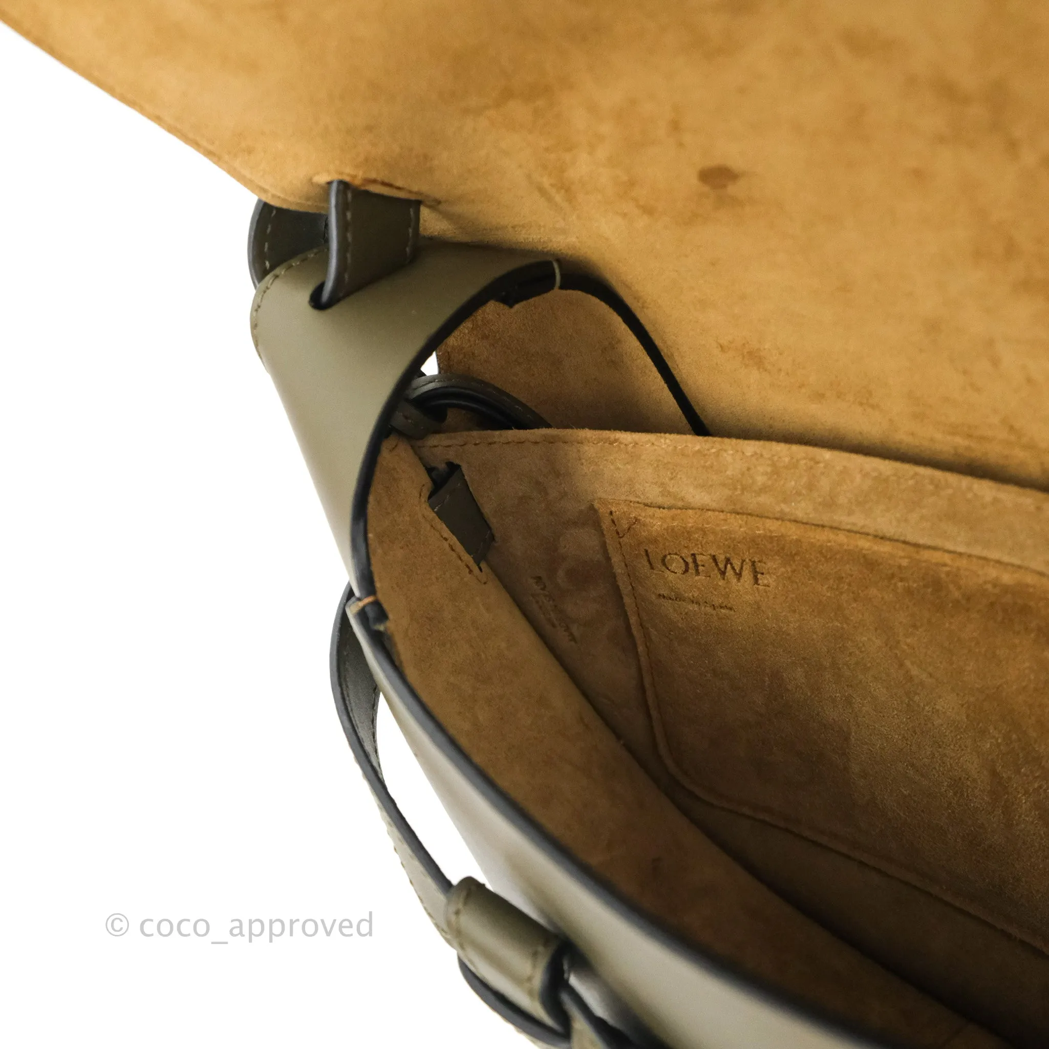 Loewe Small Gate Bag in Soft Calfskin & Jacquard Strap Autumn Green