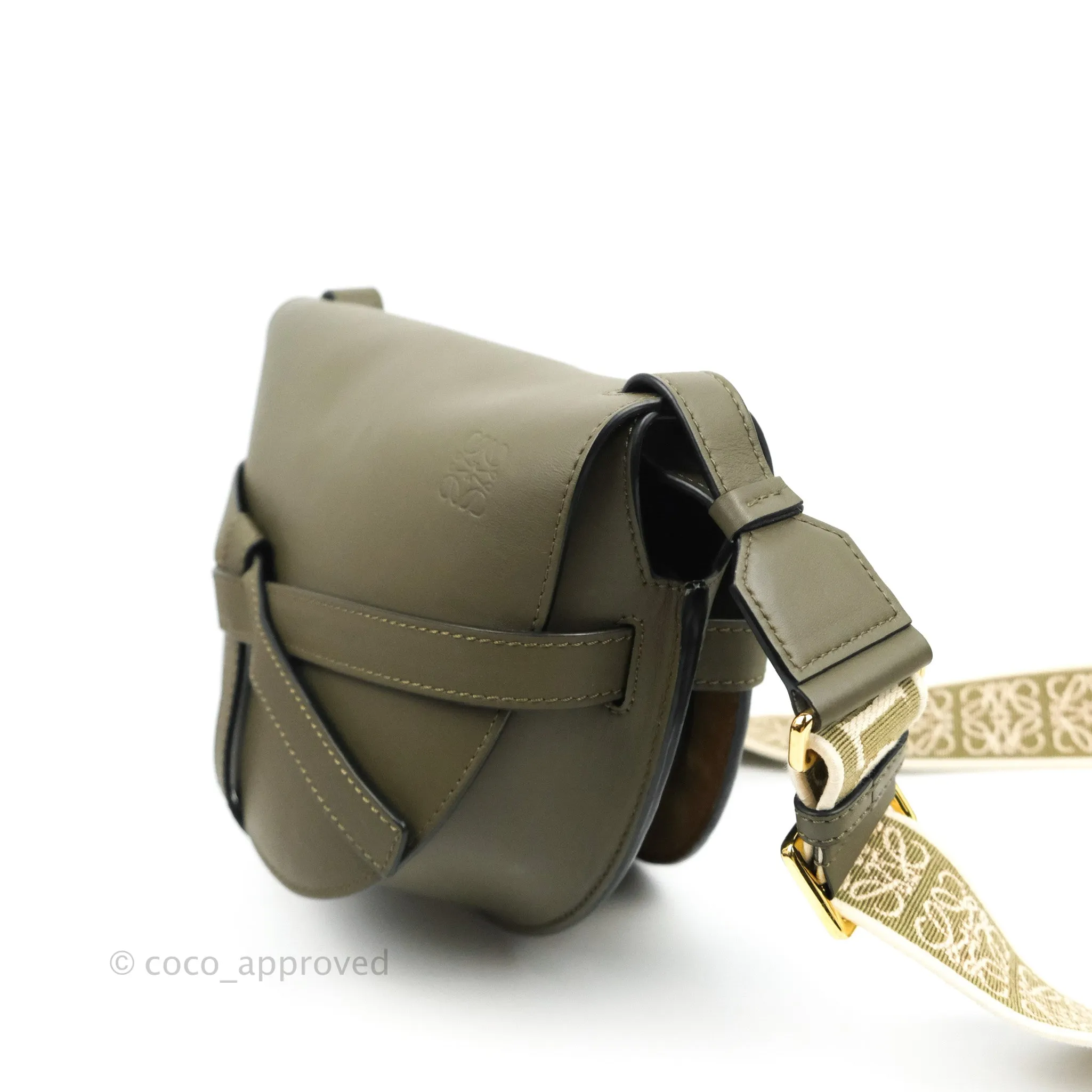 Loewe Small Gate Bag in Soft Calfskin & Jacquard Strap Autumn Green