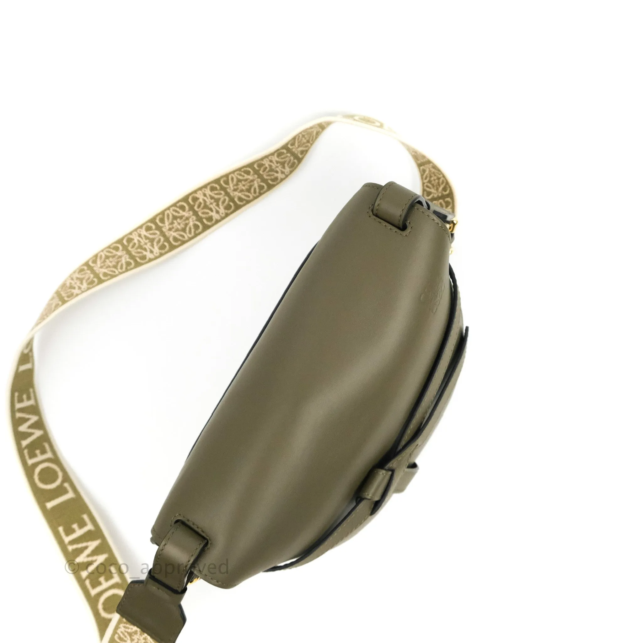 Loewe Small Gate Bag in Soft Calfskin & Jacquard Strap Autumn Green