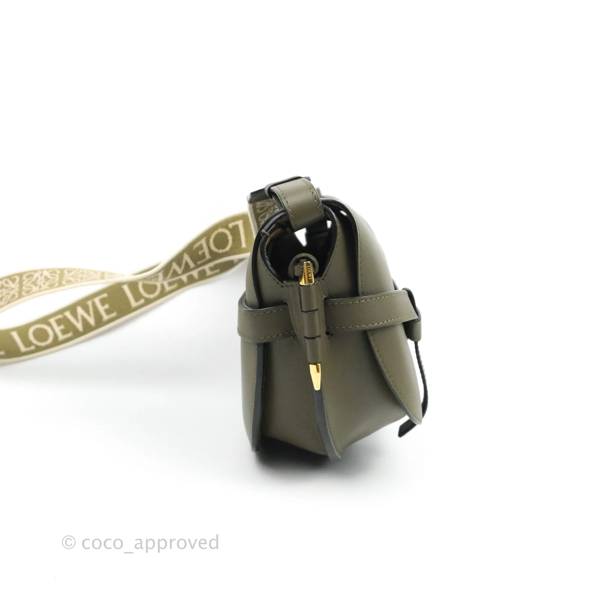 Loewe Small Gate Bag in Soft Calfskin & Jacquard Strap Autumn Green