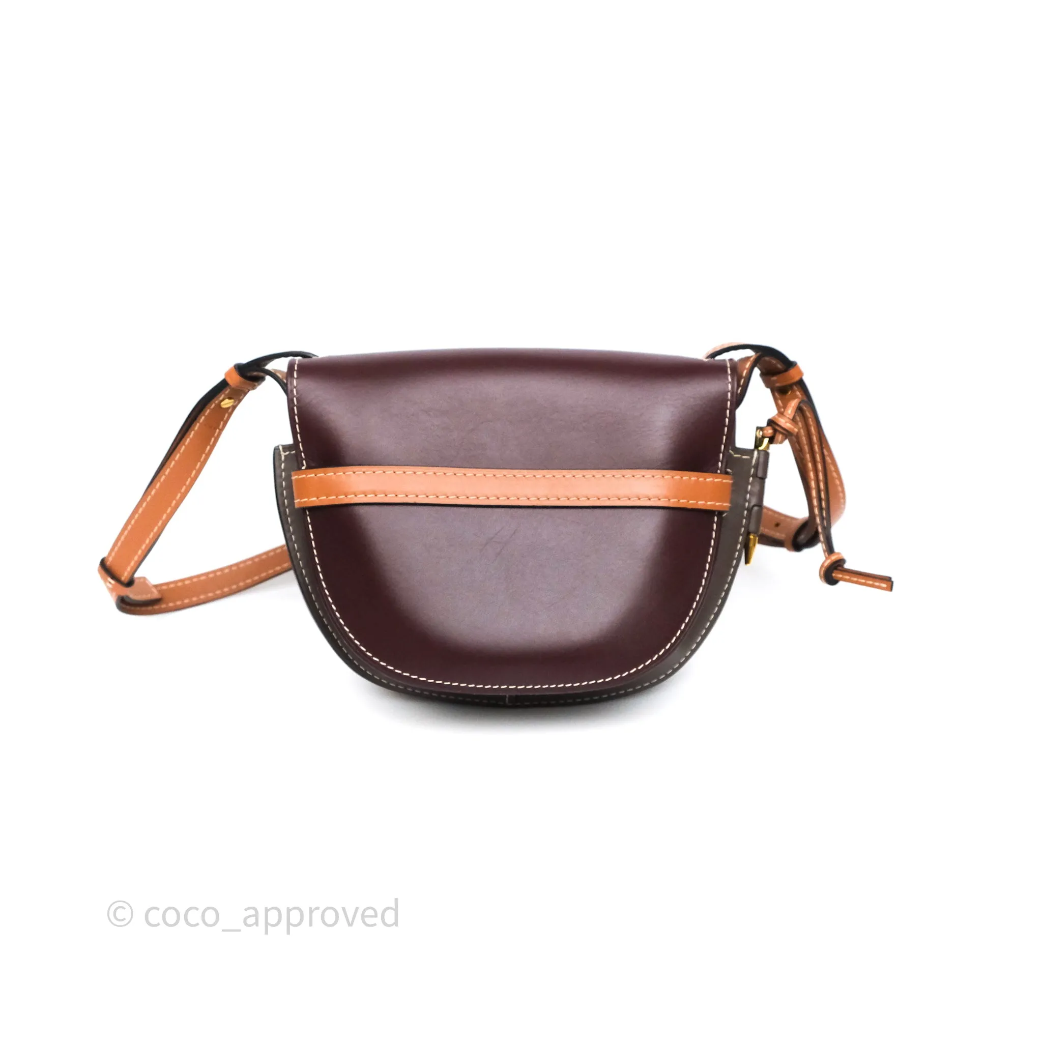 Loewe Small Gate Bag Smooth Calfskin Burgundy Tan Brown
