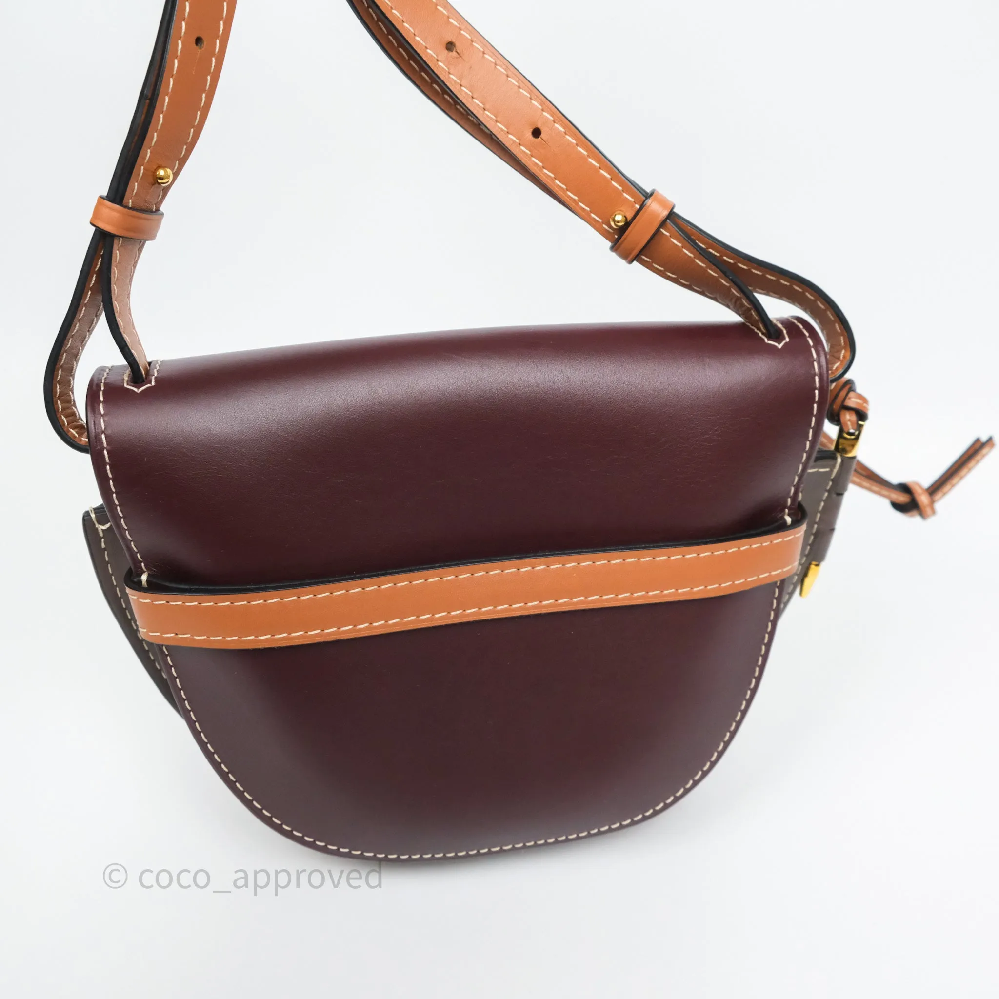Loewe Small Gate Bag Smooth Calfskin Burgundy Tan Brown