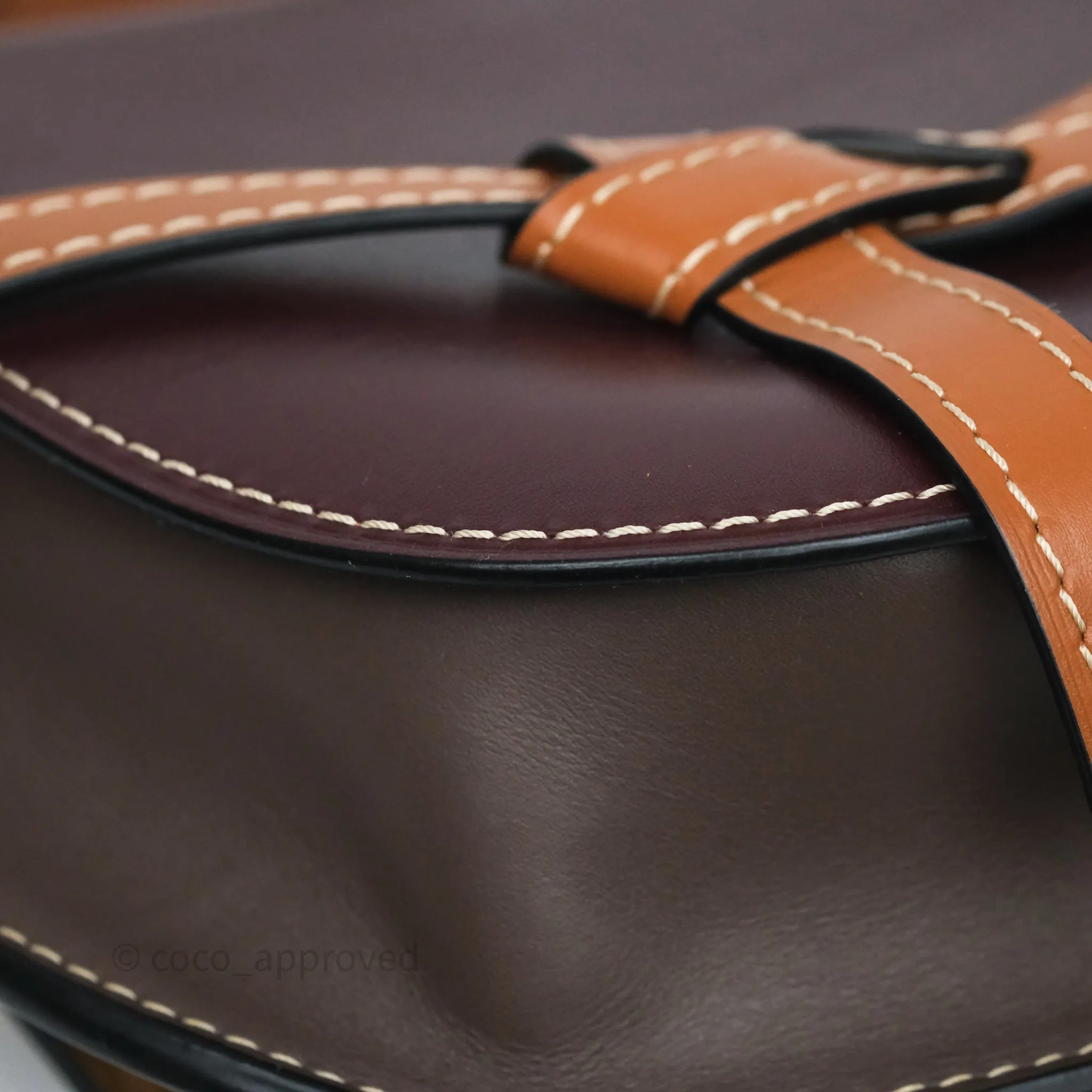 Loewe Small Gate Bag Smooth Calfskin Burgundy Tan Brown