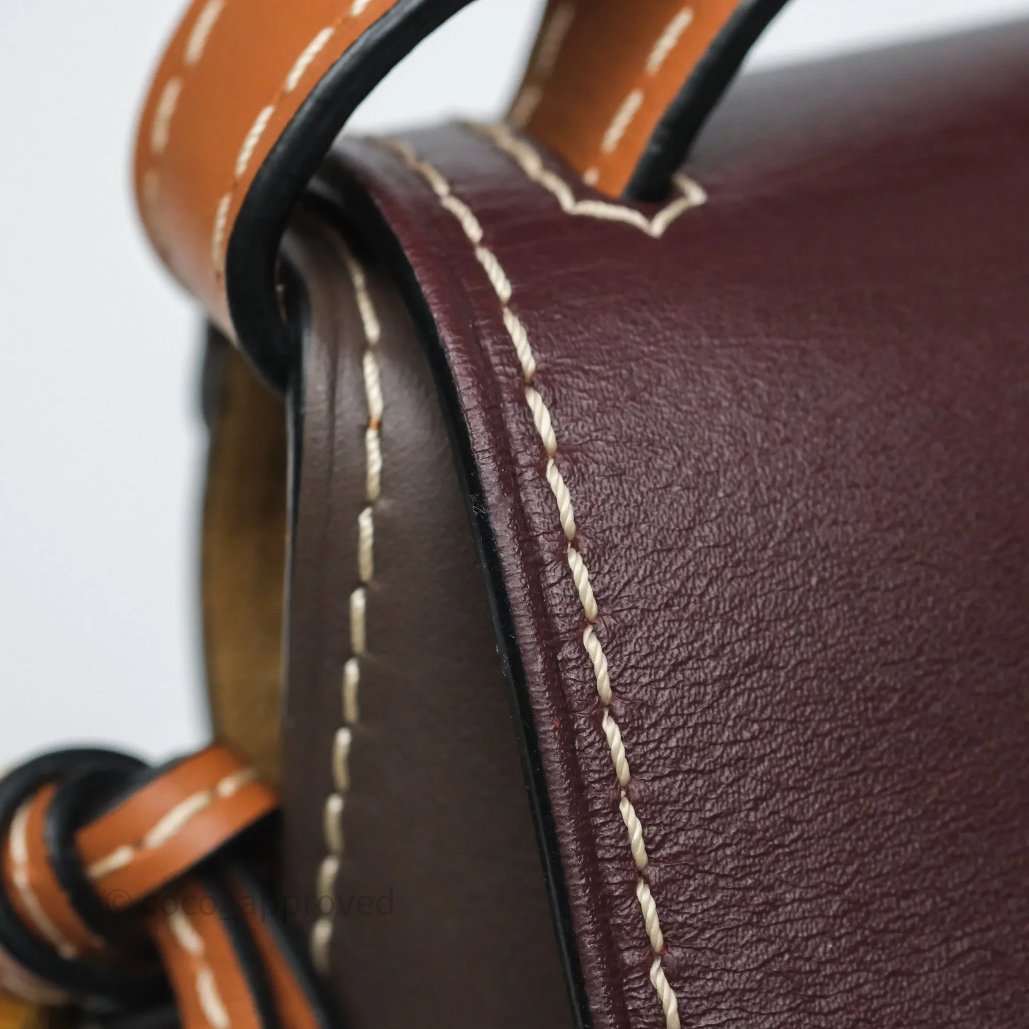 Loewe Small Gate Bag Smooth Calfskin Burgundy Tan Brown