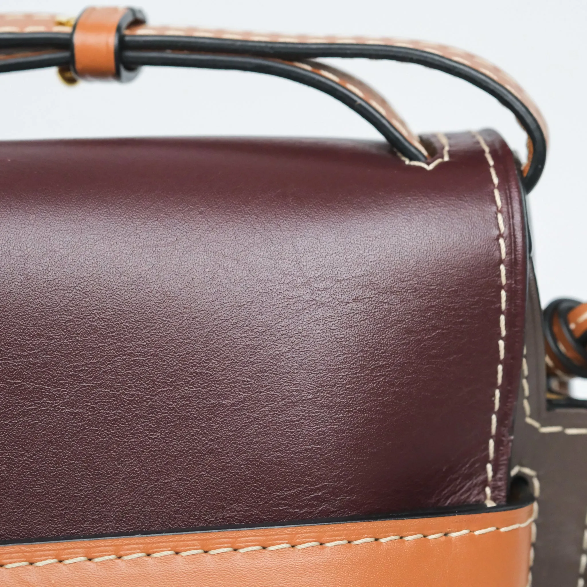 Loewe Small Gate Bag Smooth Calfskin Burgundy Tan Brown