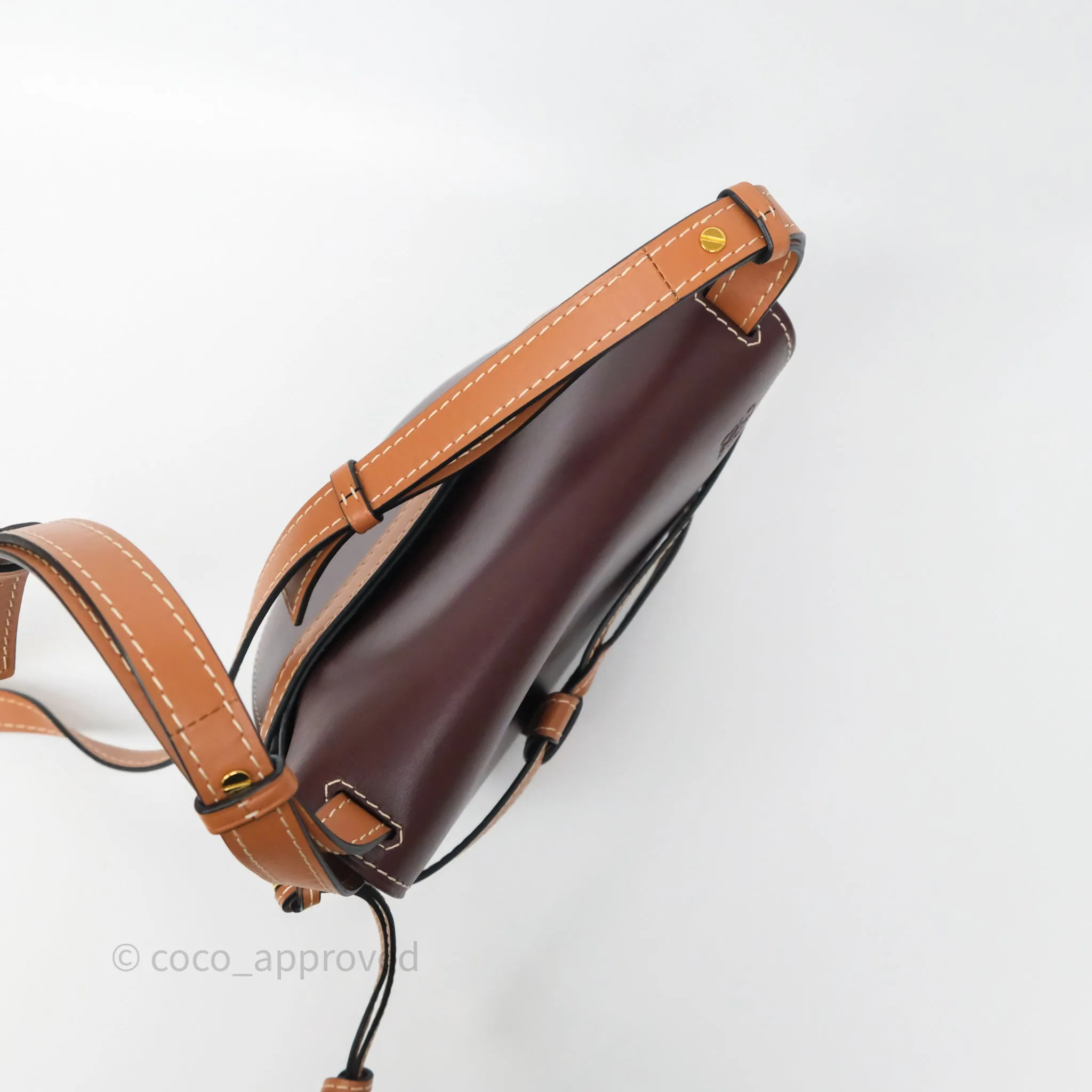 Loewe Small Gate Bag Smooth Calfskin Burgundy Tan Brown