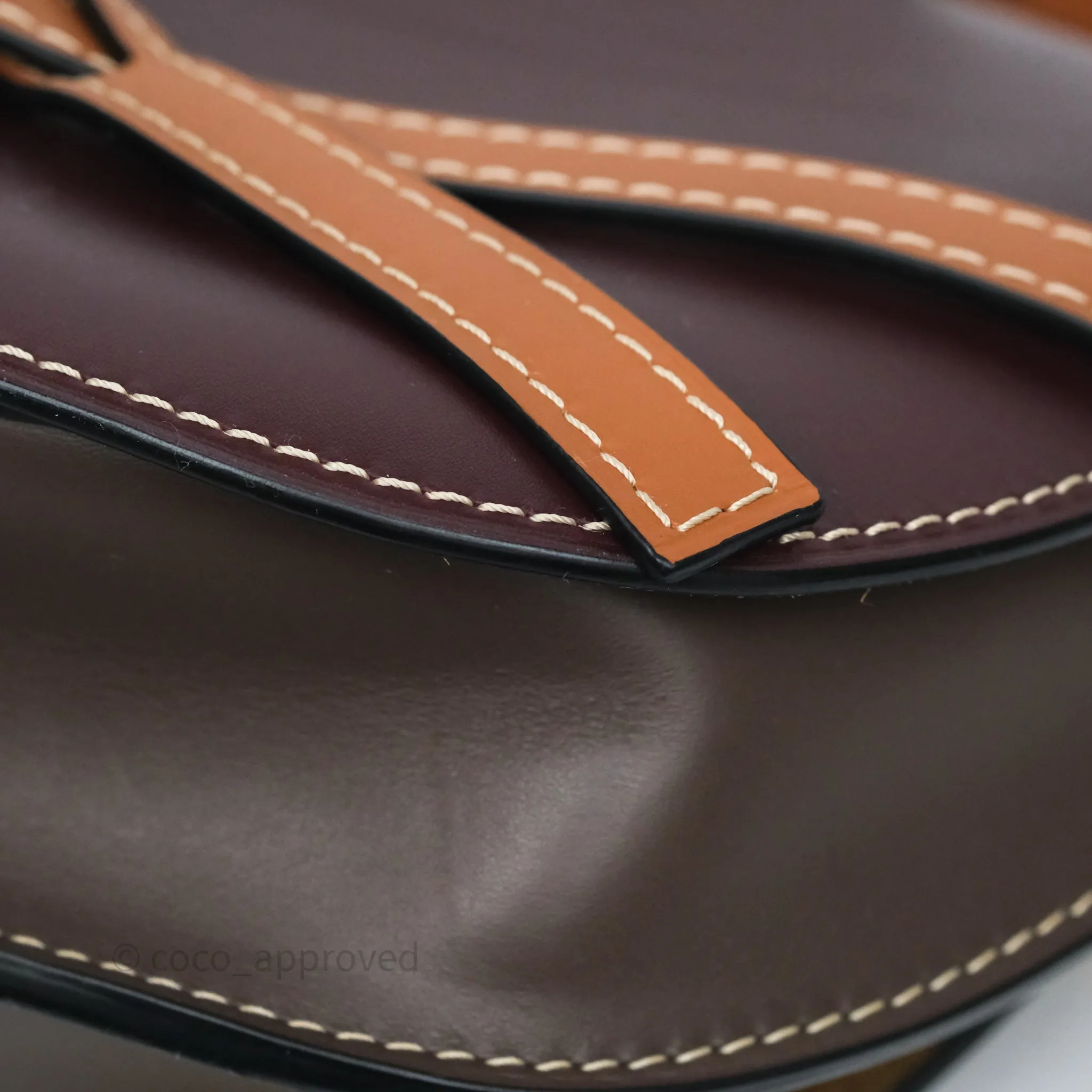 Loewe Small Gate Bag Smooth Calfskin Burgundy Tan Brown