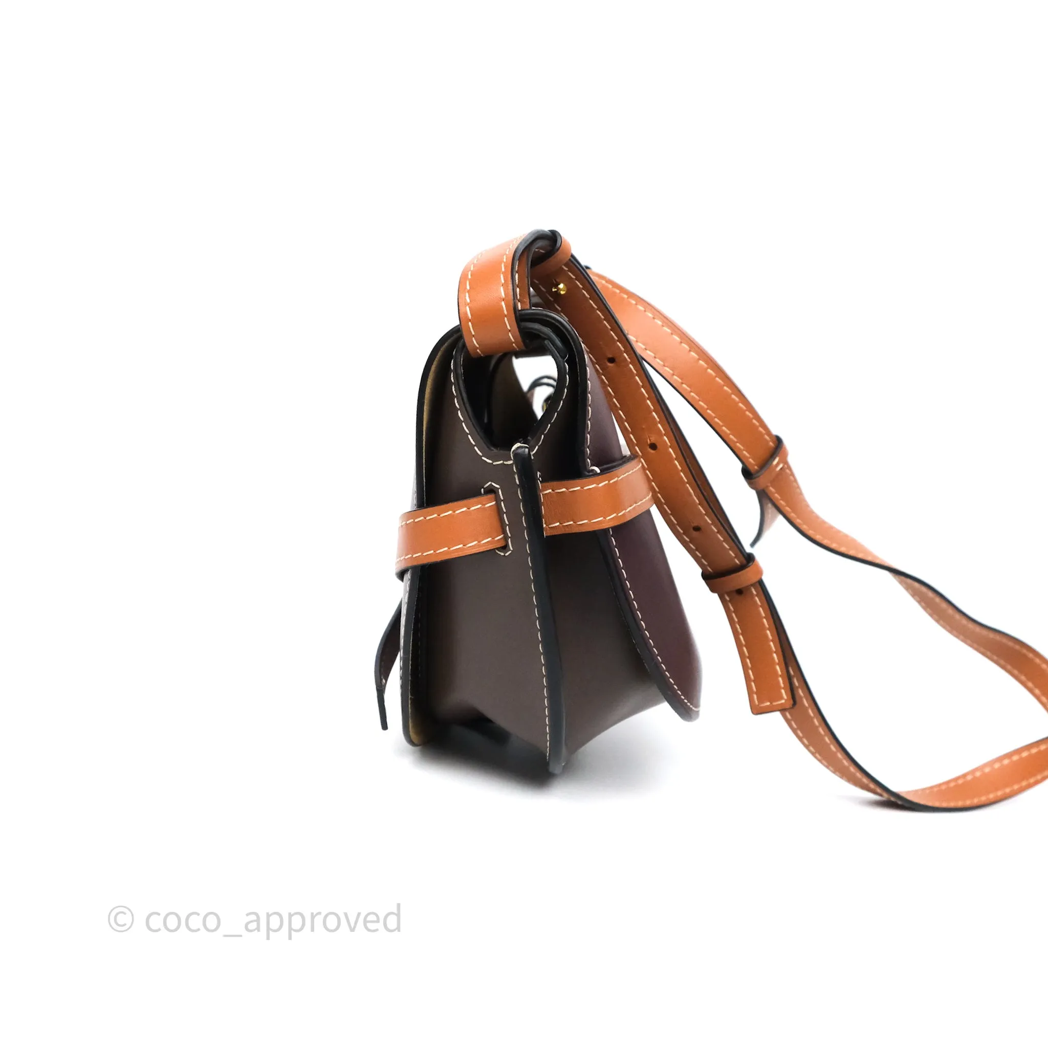 Loewe Small Gate Bag Smooth Calfskin Burgundy Tan Brown