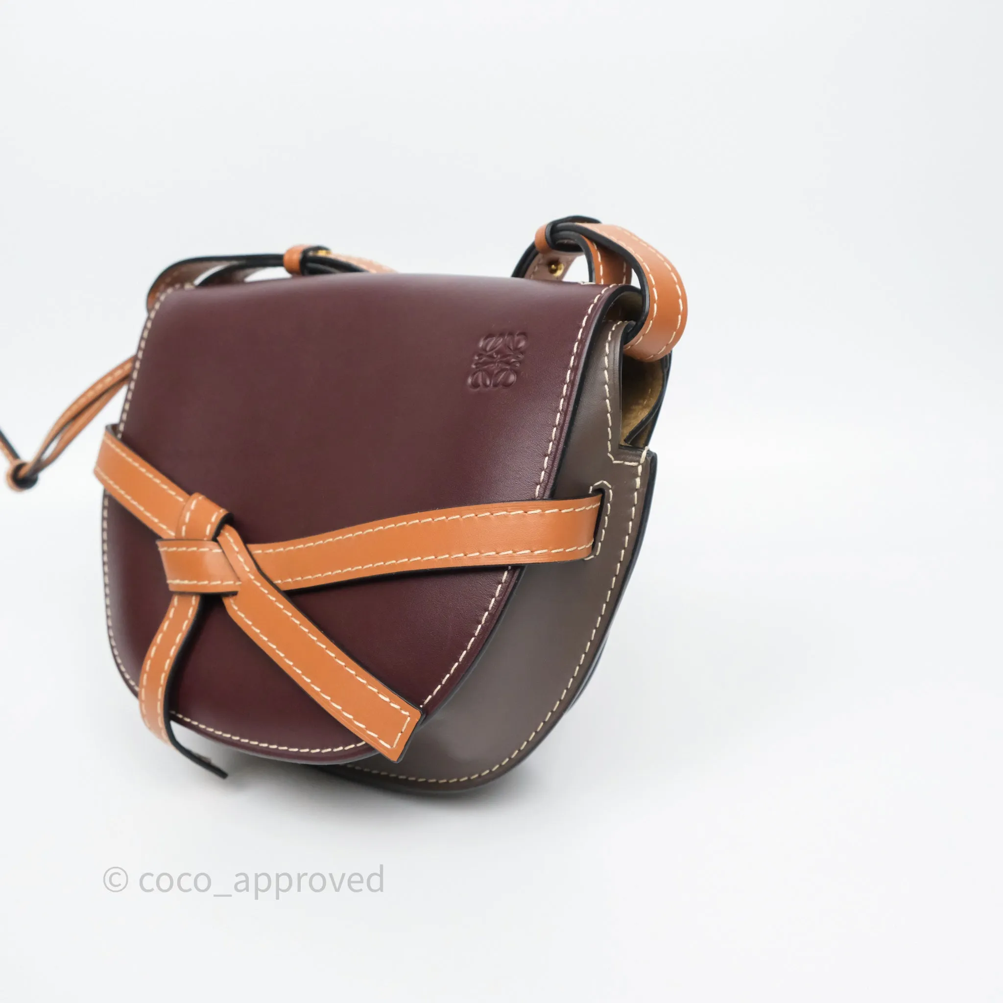 Loewe Small Gate Bag Smooth Calfskin Burgundy Tan Brown