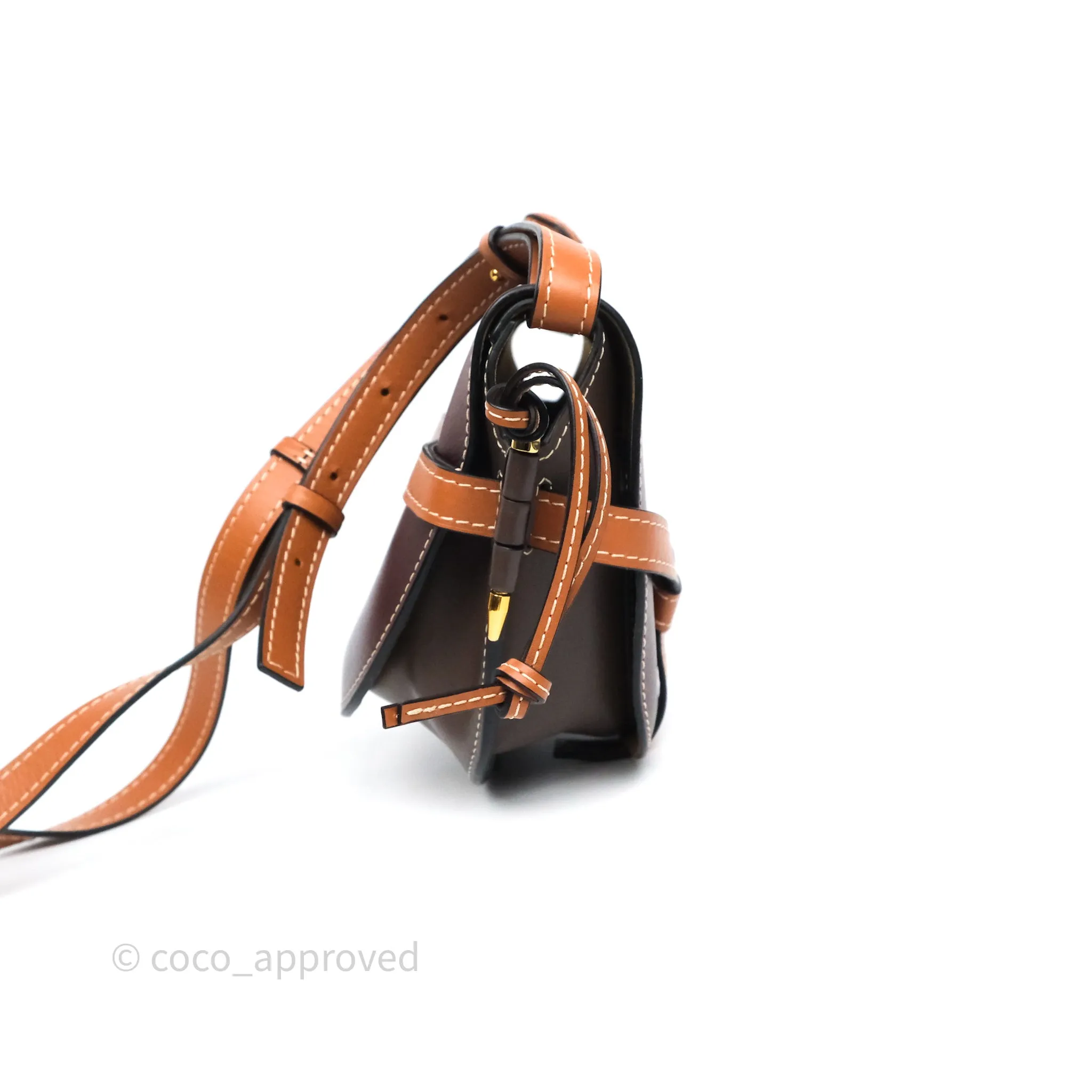 Loewe Small Gate Bag Smooth Calfskin Burgundy Tan Brown