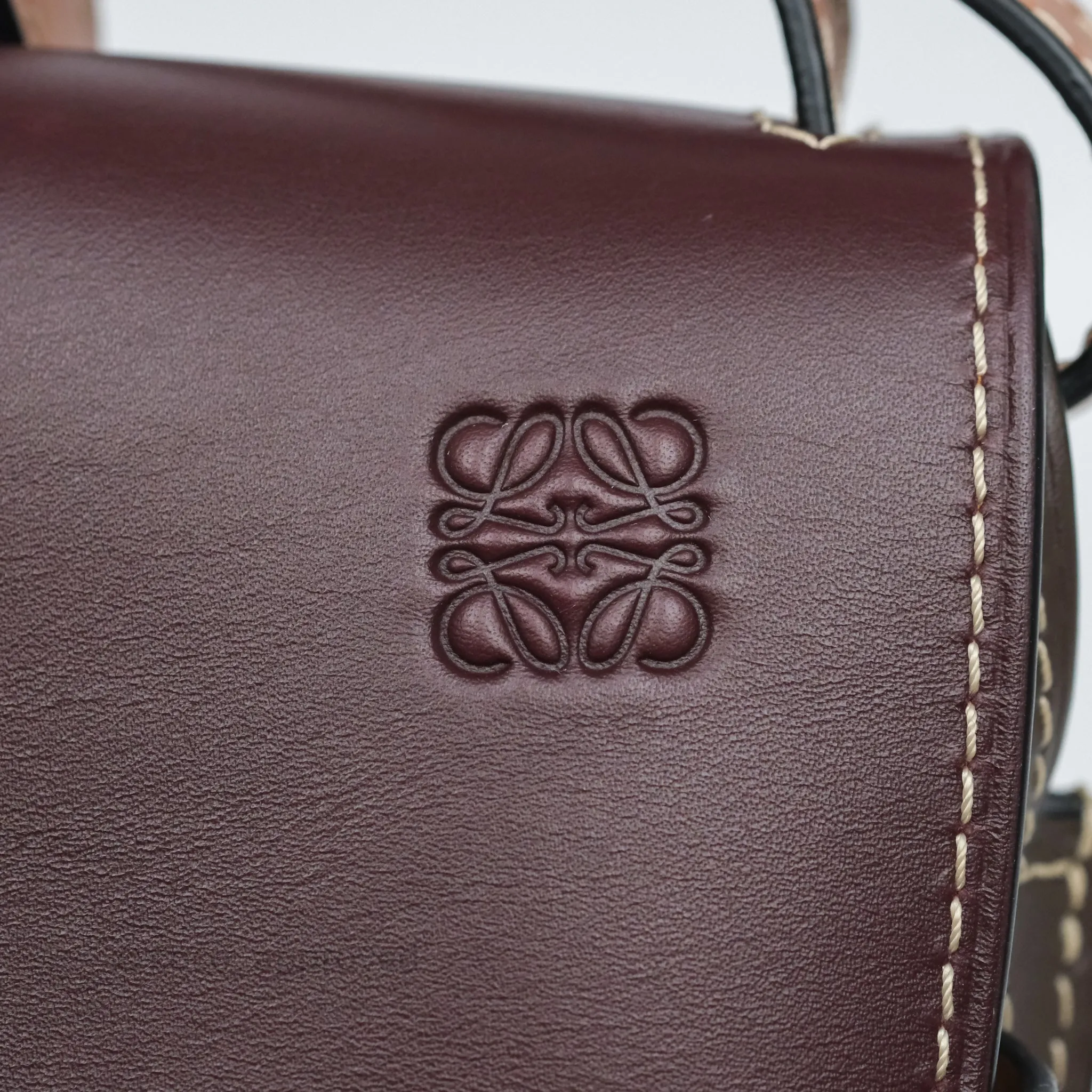 Loewe Small Gate Bag Smooth Calfskin Burgundy Tan Brown