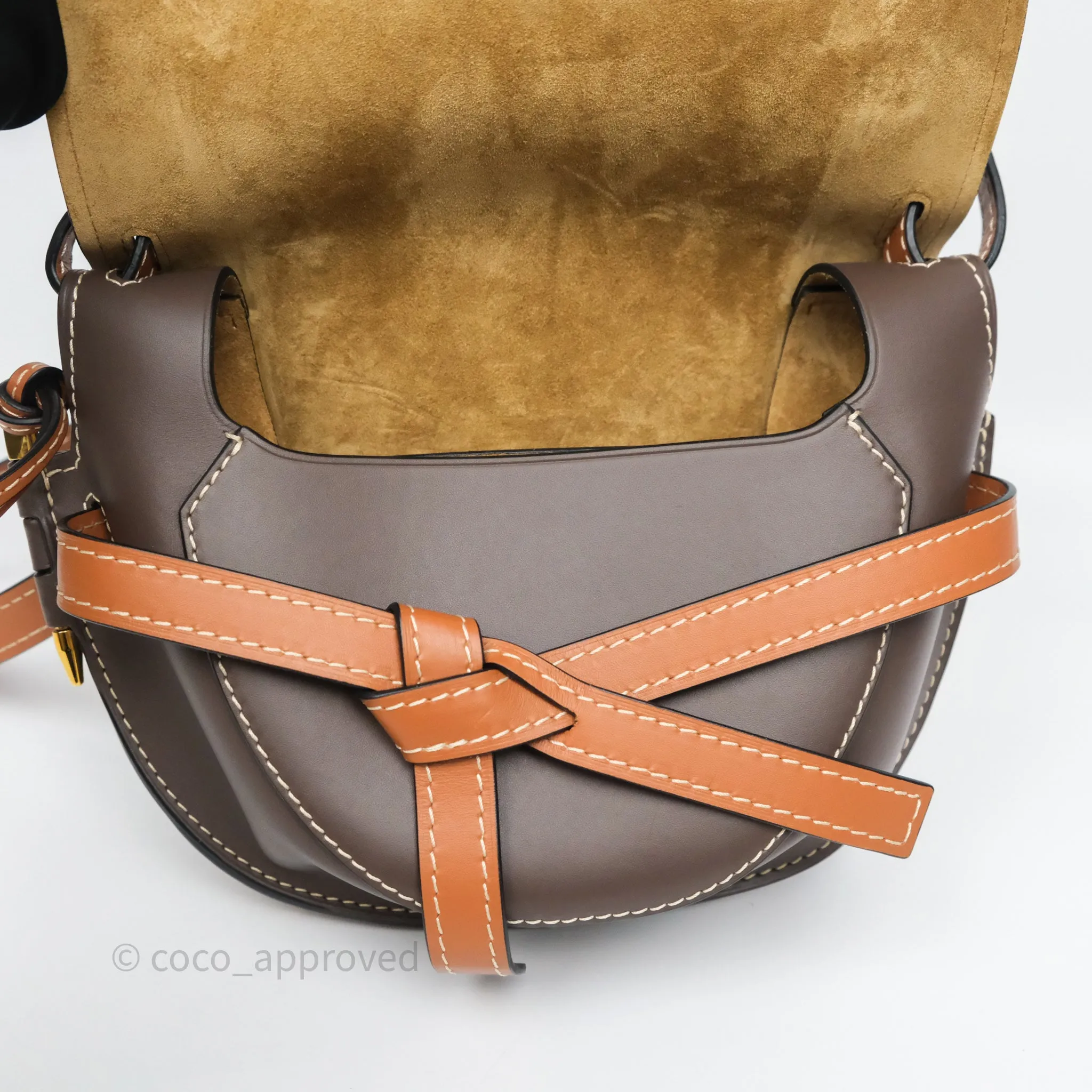 Loewe Small Gate Bag Smooth Calfskin Burgundy Tan Brown
