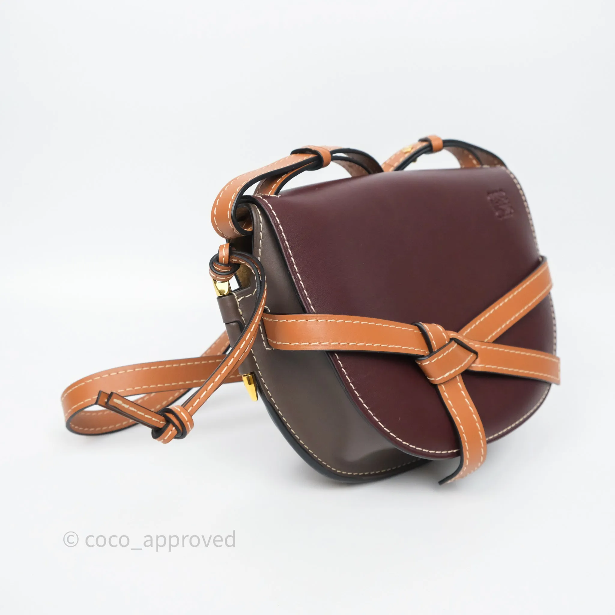Loewe Small Gate Bag Smooth Calfskin Burgundy Tan Brown