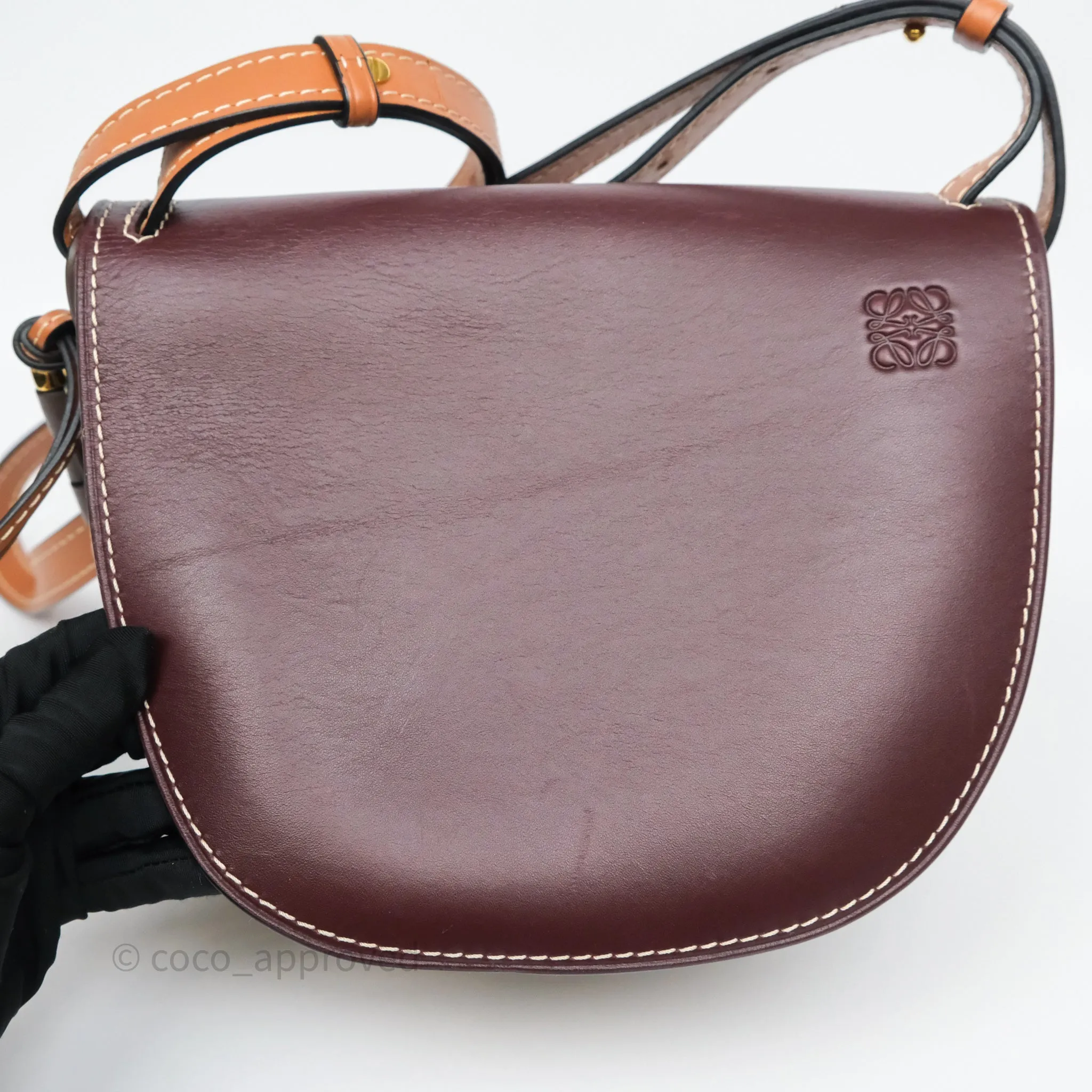 Loewe Small Gate Bag Smooth Calfskin Burgundy Tan Brown