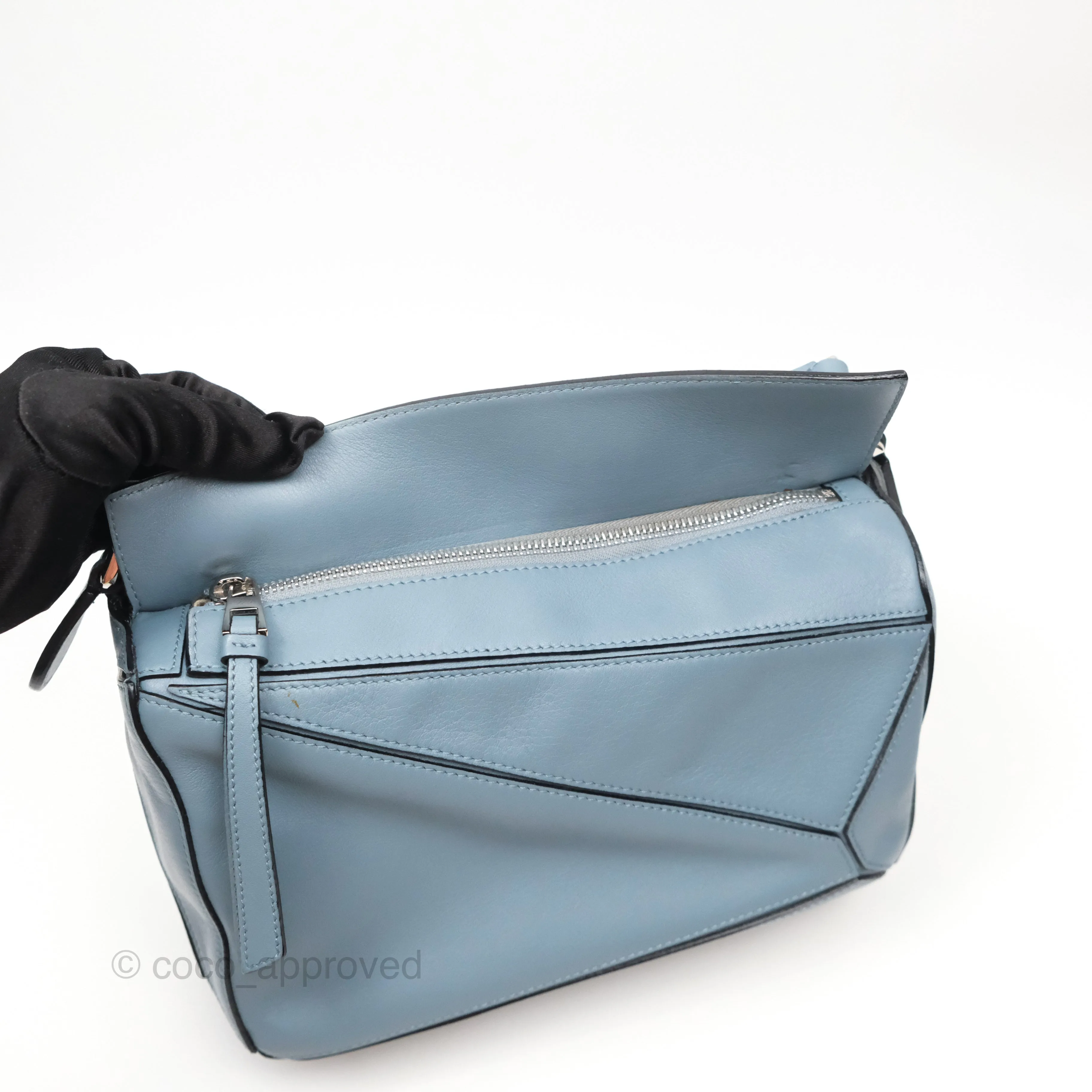 Loewe Small Puzzle Bag Blue Calfskin Silver Hardware