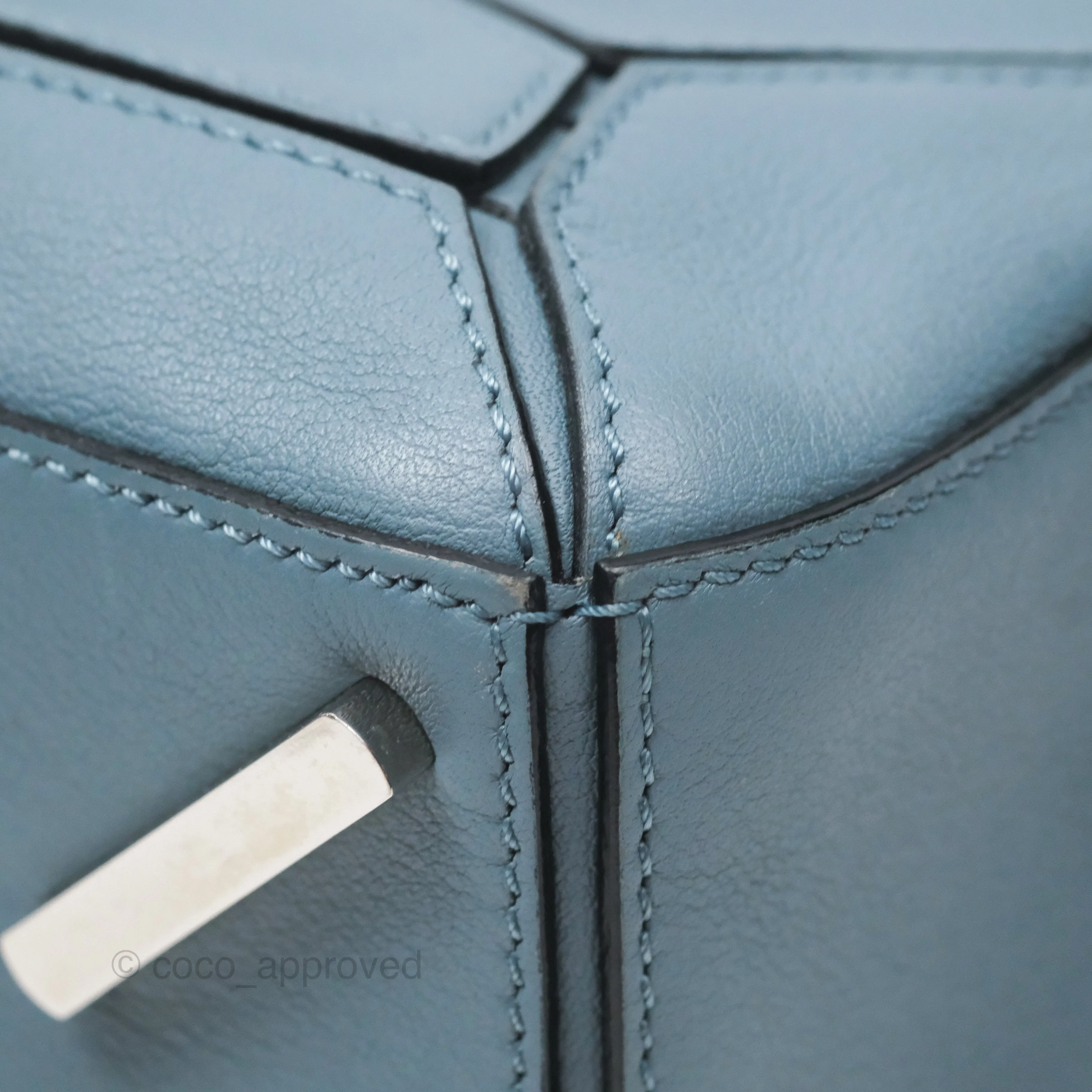 Loewe Small Puzzle Bag Blue Calfskin Silver Hardware