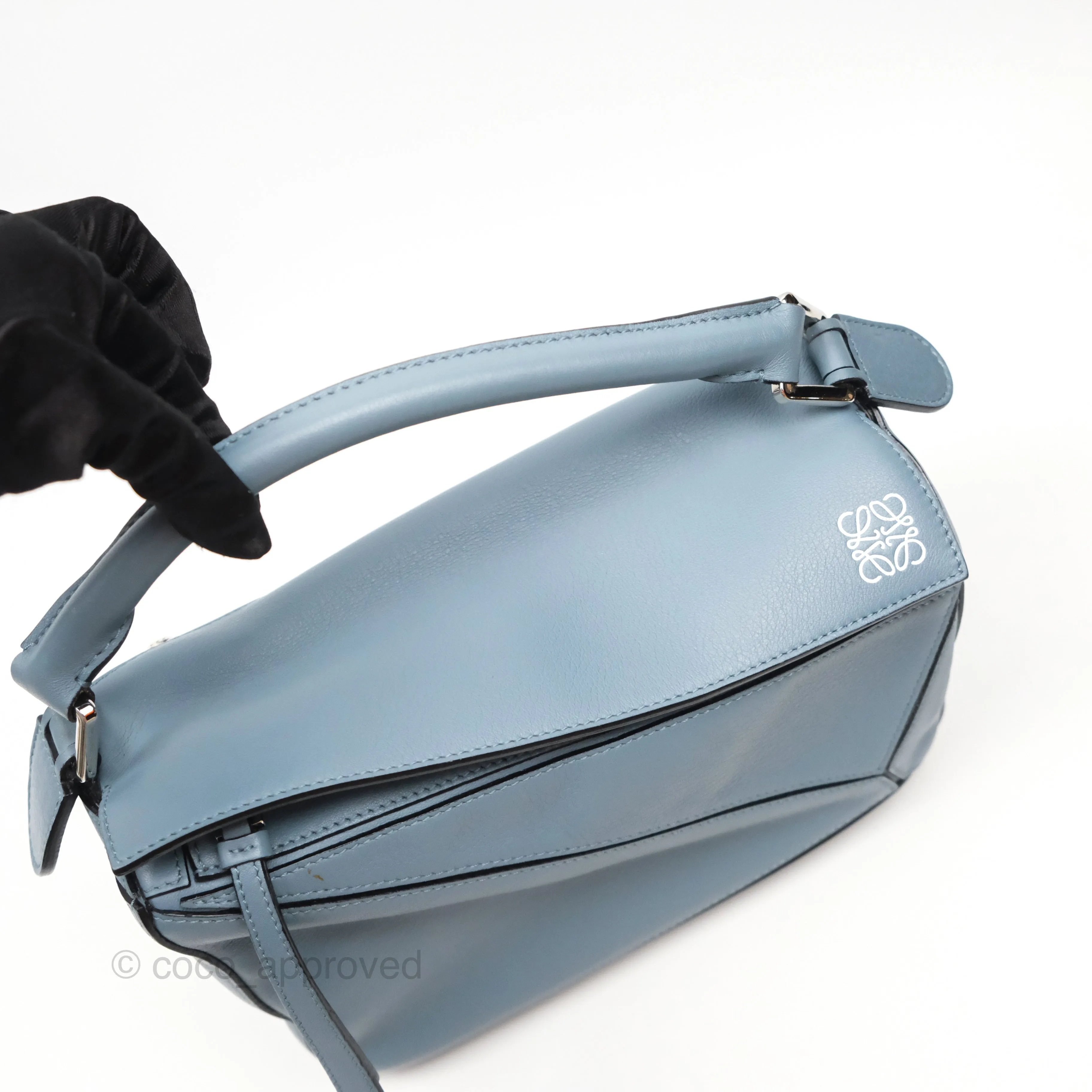 Loewe Small Puzzle Bag Blue Calfskin Silver Hardware