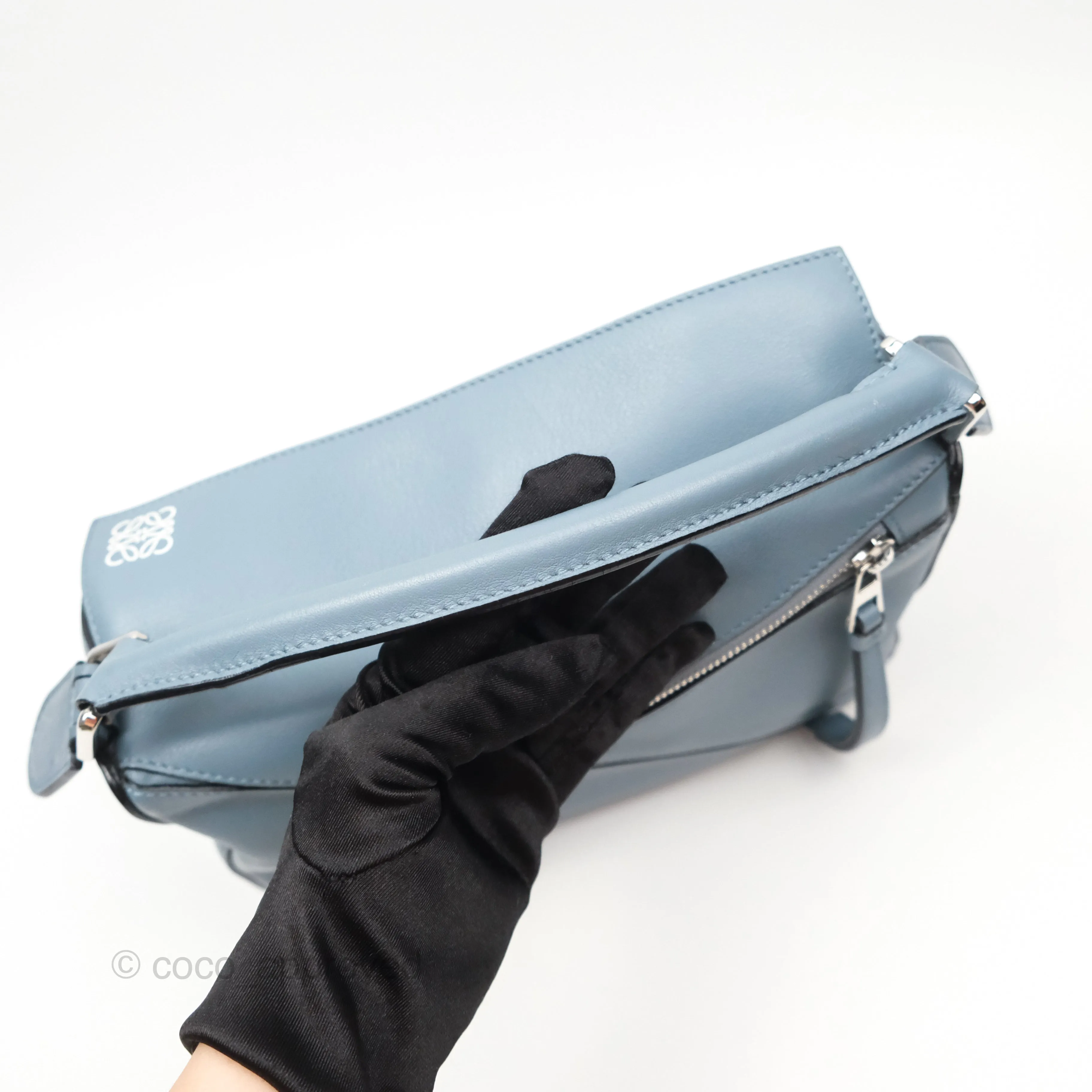 Loewe Small Puzzle Bag Blue Calfskin Silver Hardware