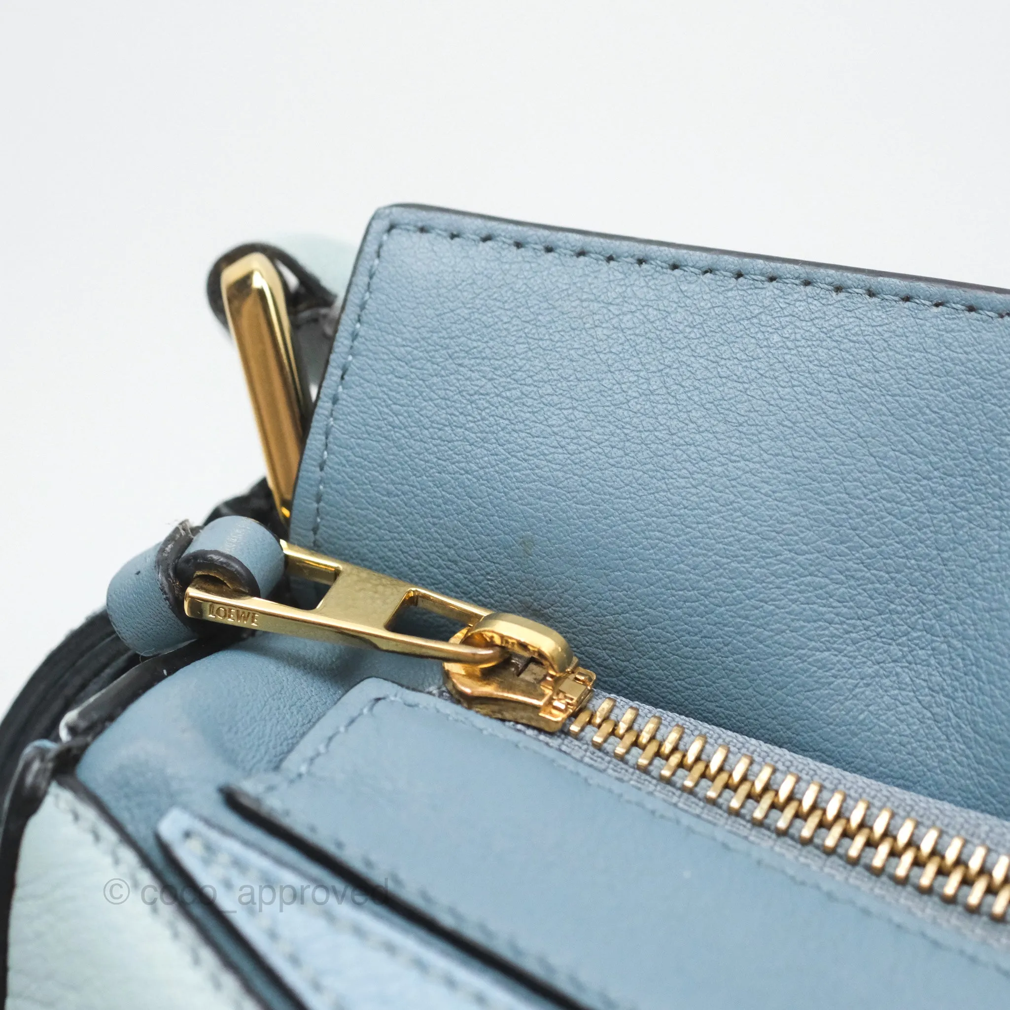 Loewe Small Puzzle Bag Blue Grained Calfskin Gold Hardware