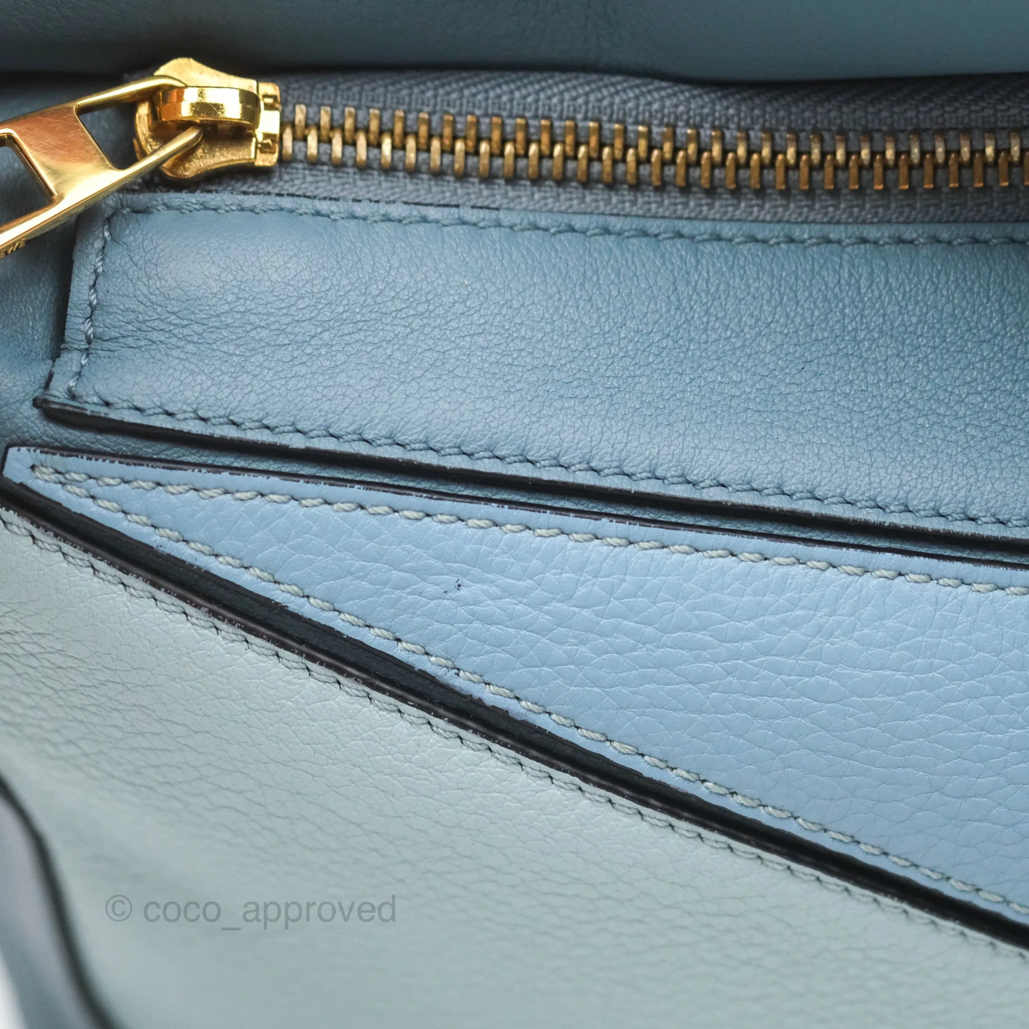 Loewe Small Puzzle Bag Blue Grained Calfskin Gold Hardware