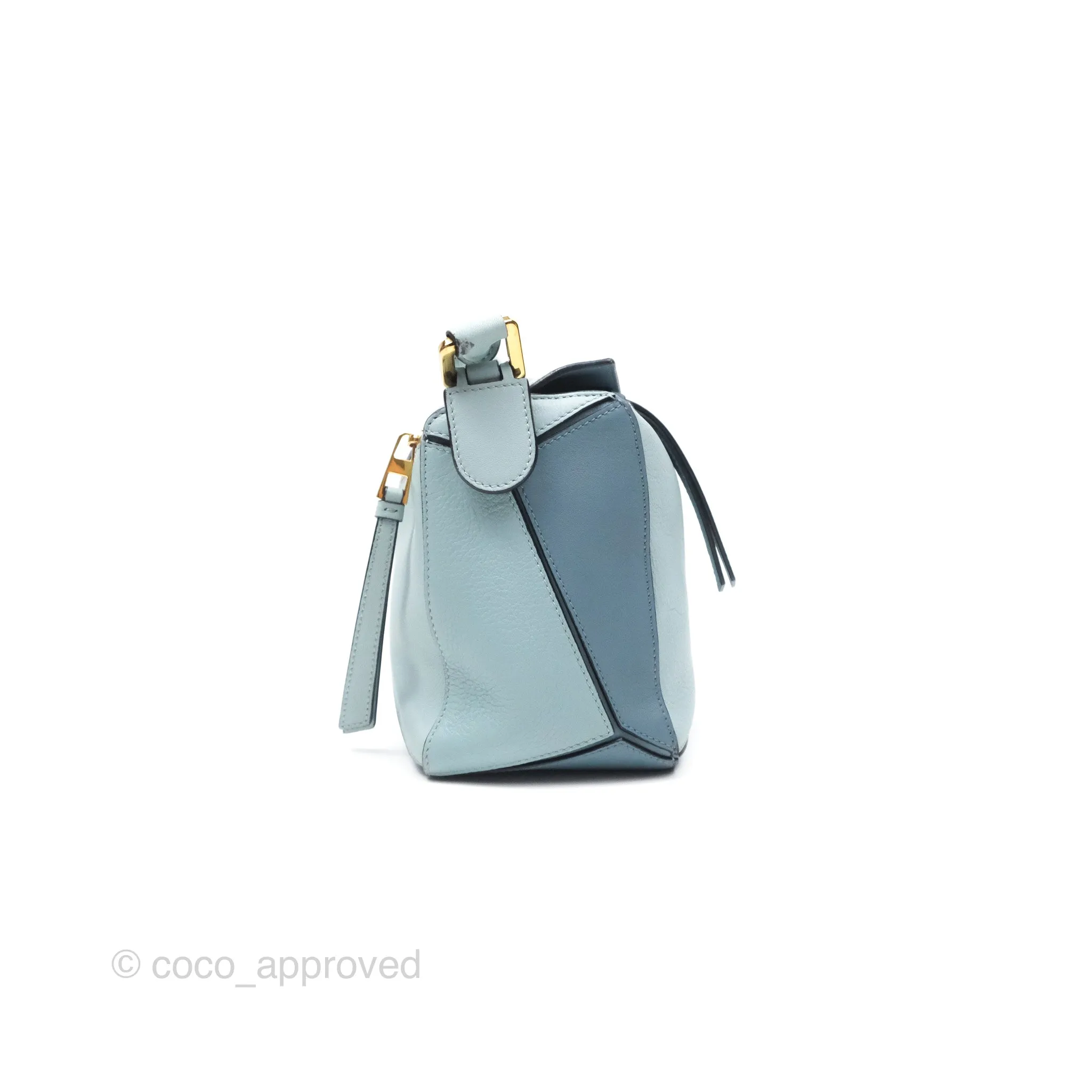 Loewe Small Puzzle Bag Blue Grained Calfskin Gold Hardware