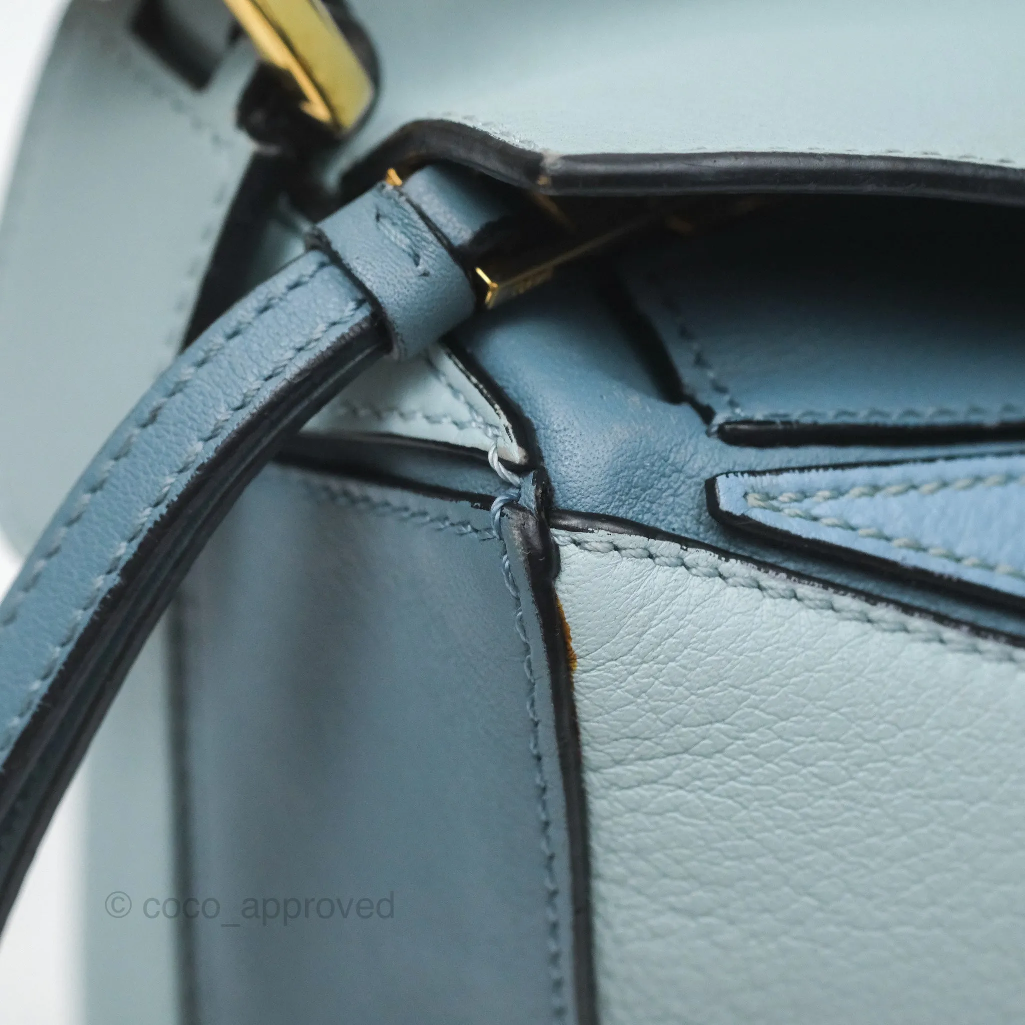 Loewe Small Puzzle Bag Blue Grained Calfskin Gold Hardware