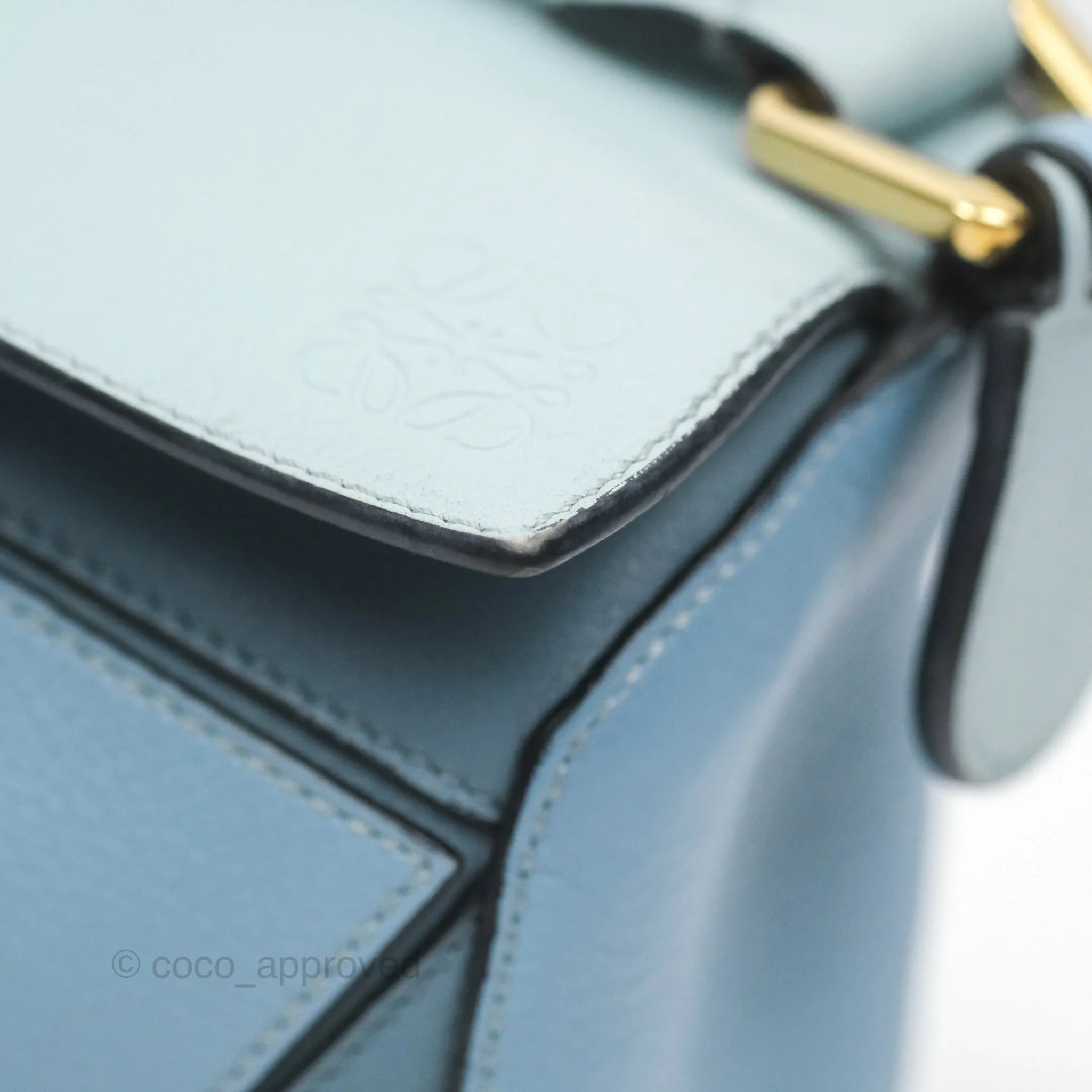 Loewe Small Puzzle Bag Blue Grained Calfskin Gold Hardware