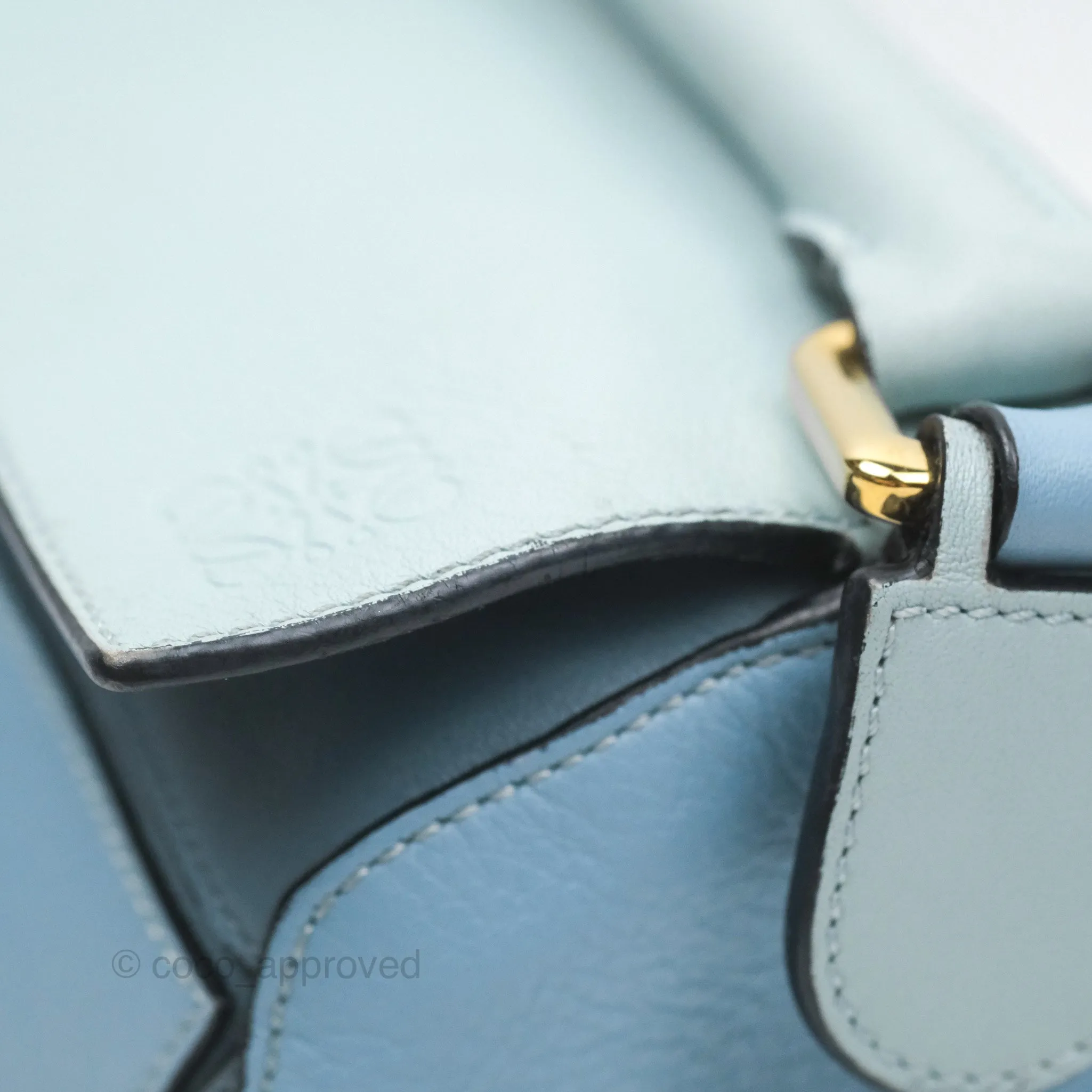 Loewe Small Puzzle Bag Blue Grained Calfskin Gold Hardware