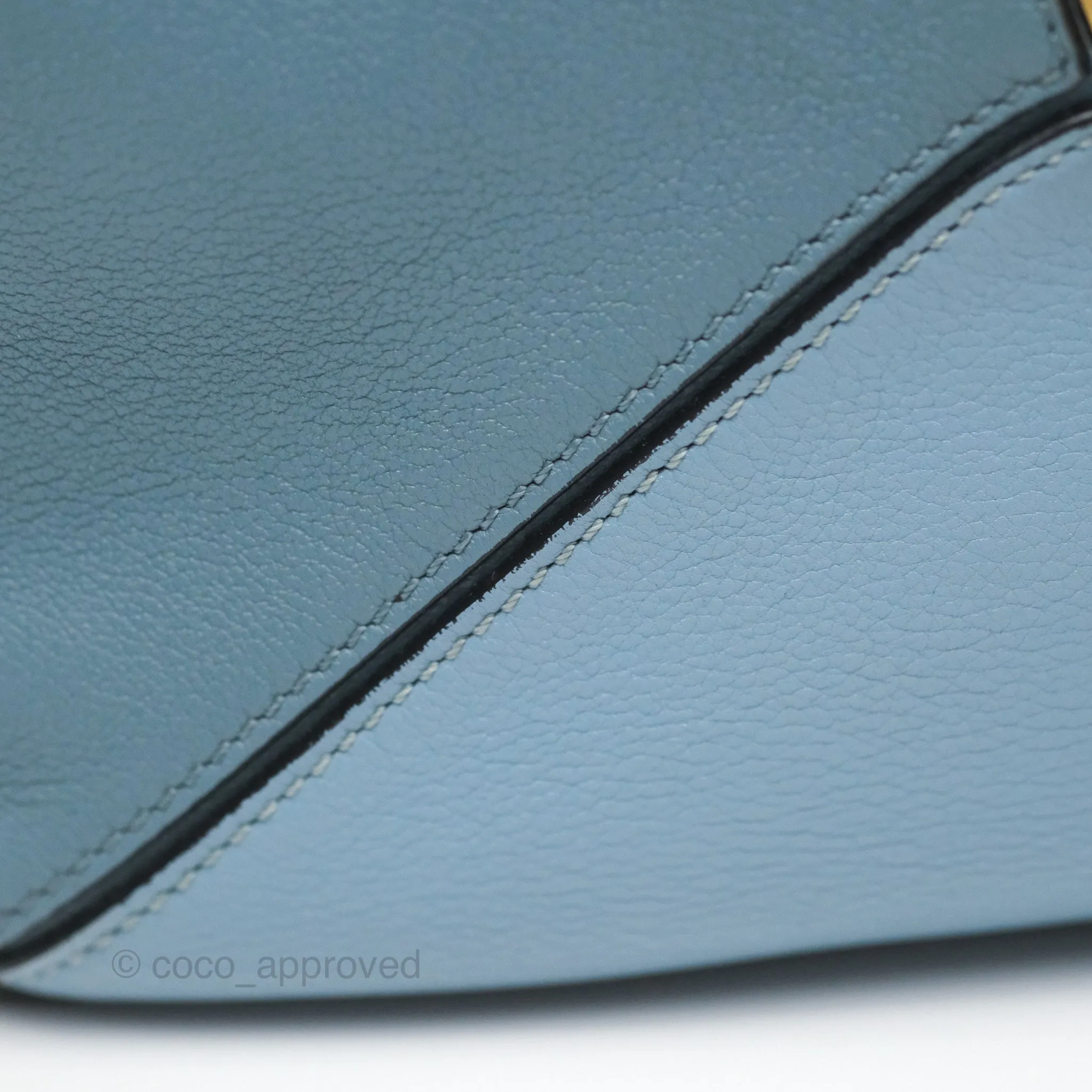 Loewe Small Puzzle Bag Blue Grained Calfskin Gold Hardware