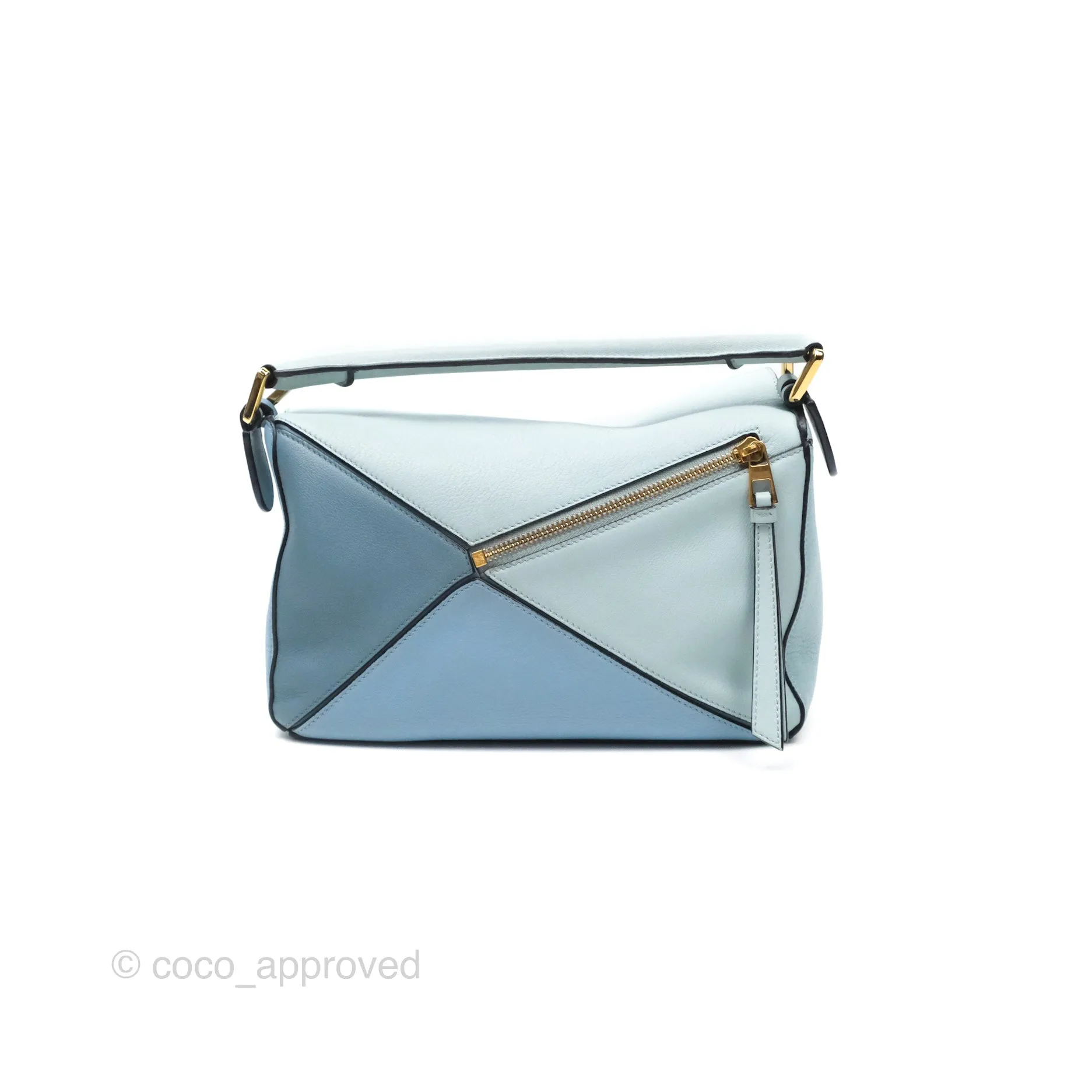 Loewe Small Puzzle Bag Blue Grained Calfskin Gold Hardware