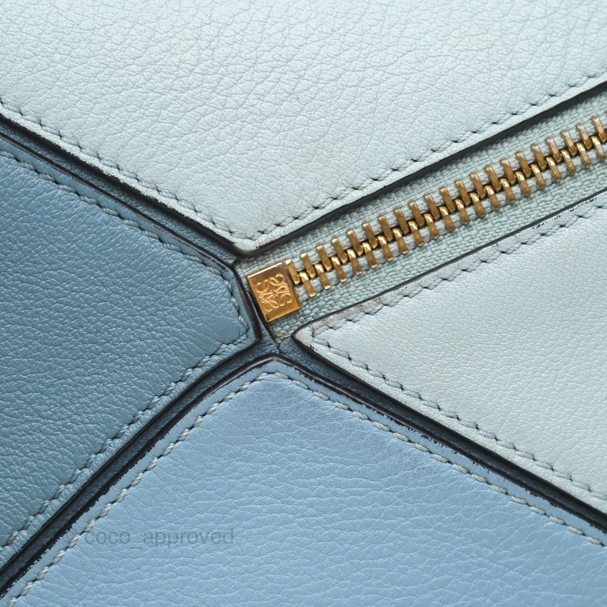 Loewe Small Puzzle Bag Blue Grained Calfskin Gold Hardware