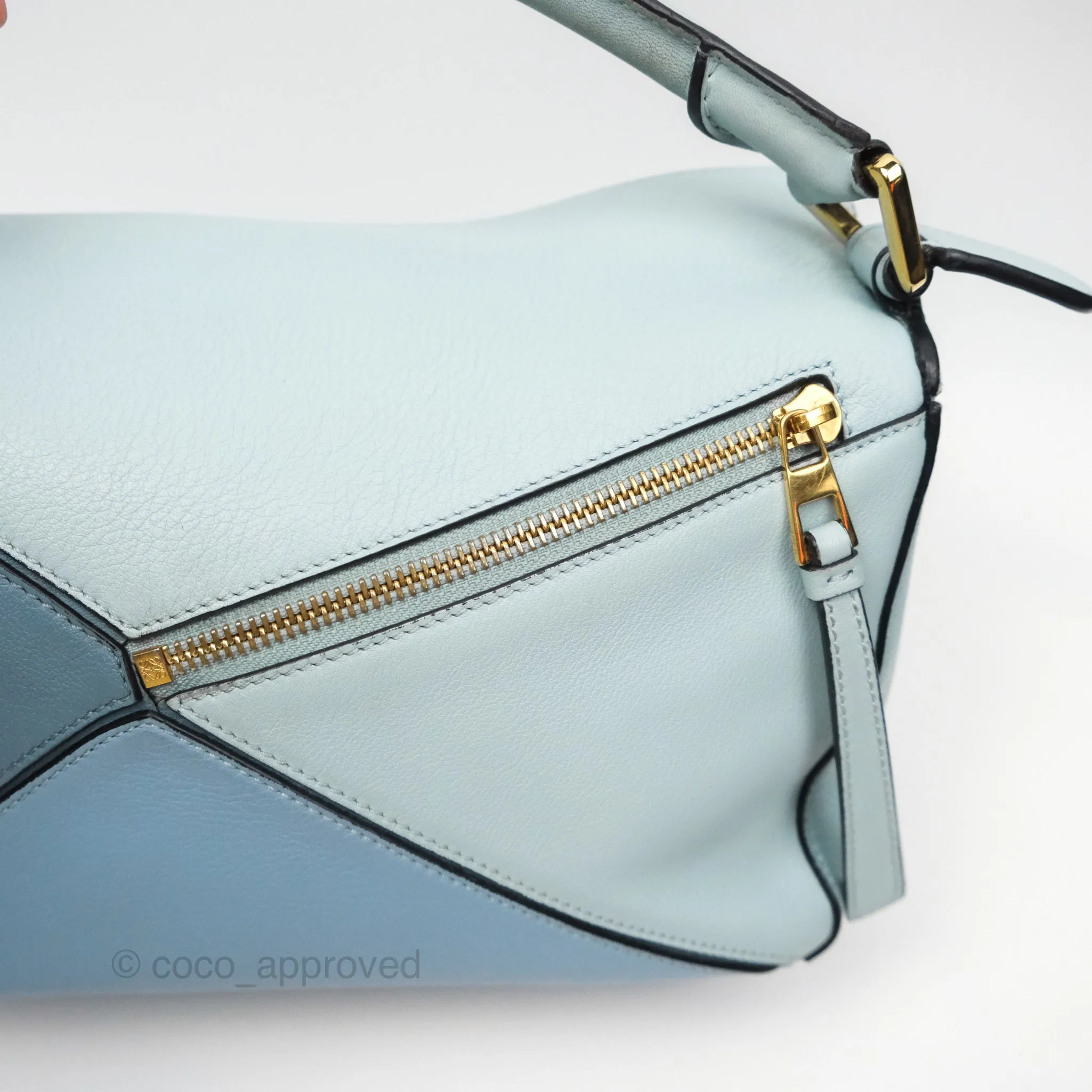Loewe Small Puzzle Bag Blue Grained Calfskin Gold Hardware