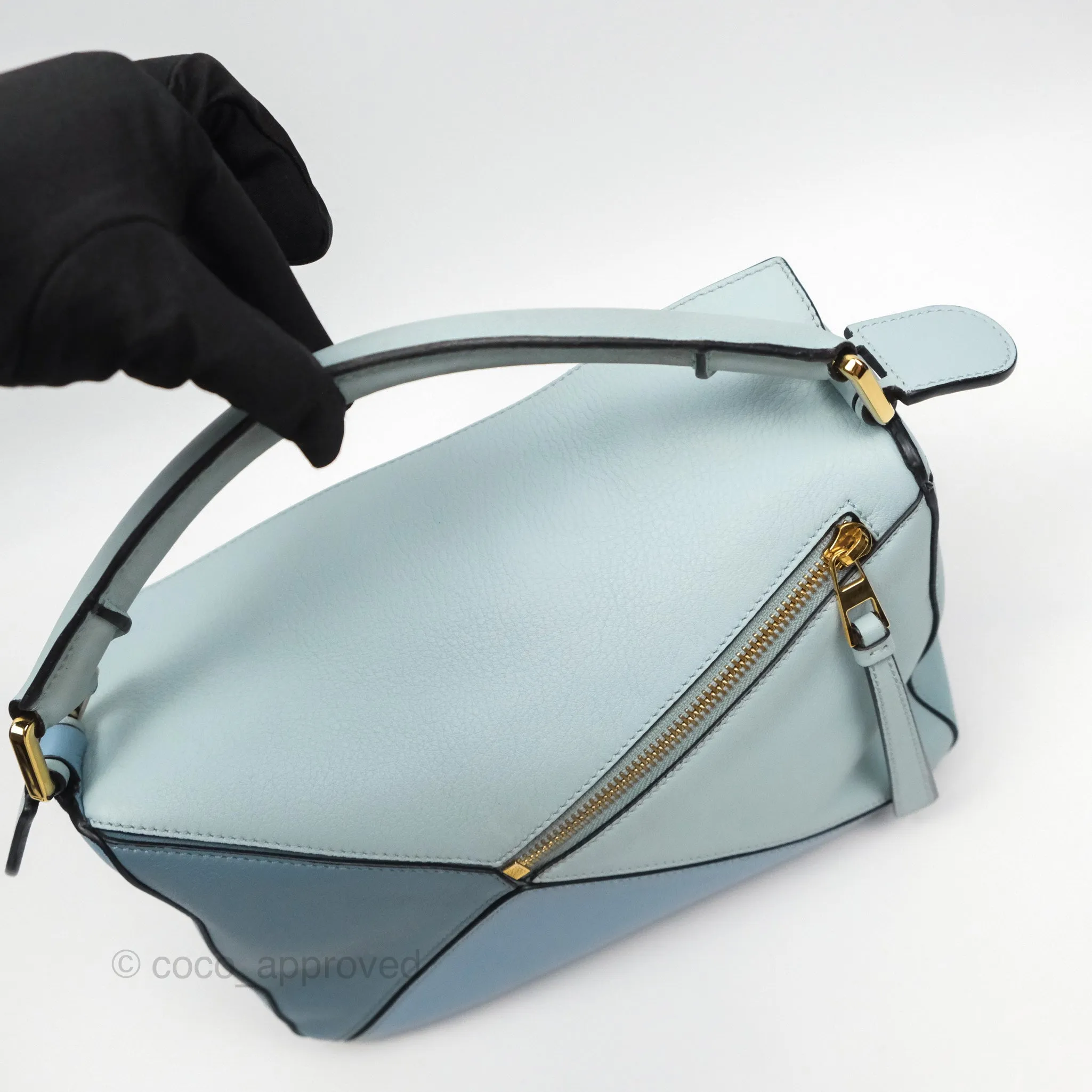 Loewe Small Puzzle Bag Blue Grained Calfskin Gold Hardware