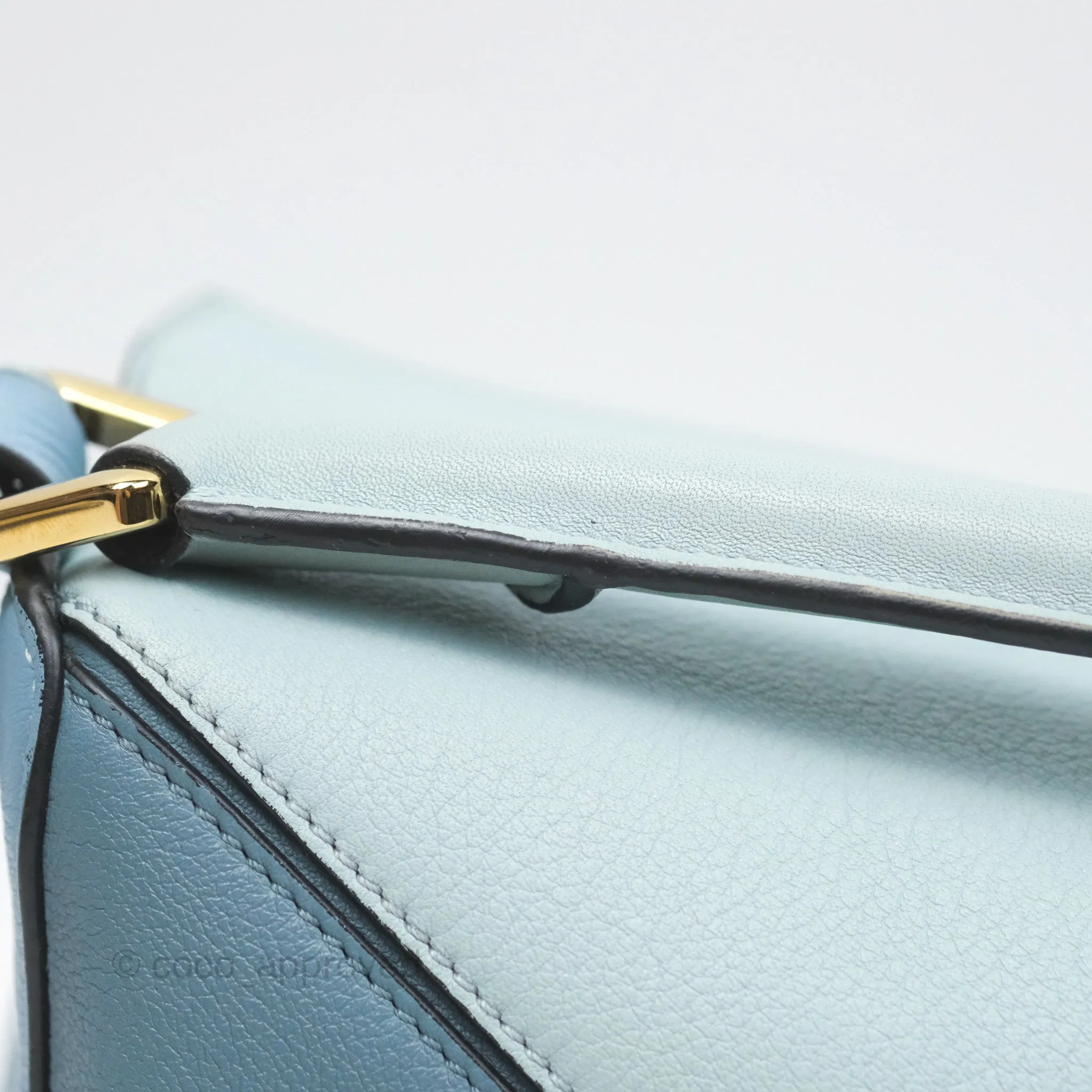 Loewe Small Puzzle Bag Blue Grained Calfskin Gold Hardware