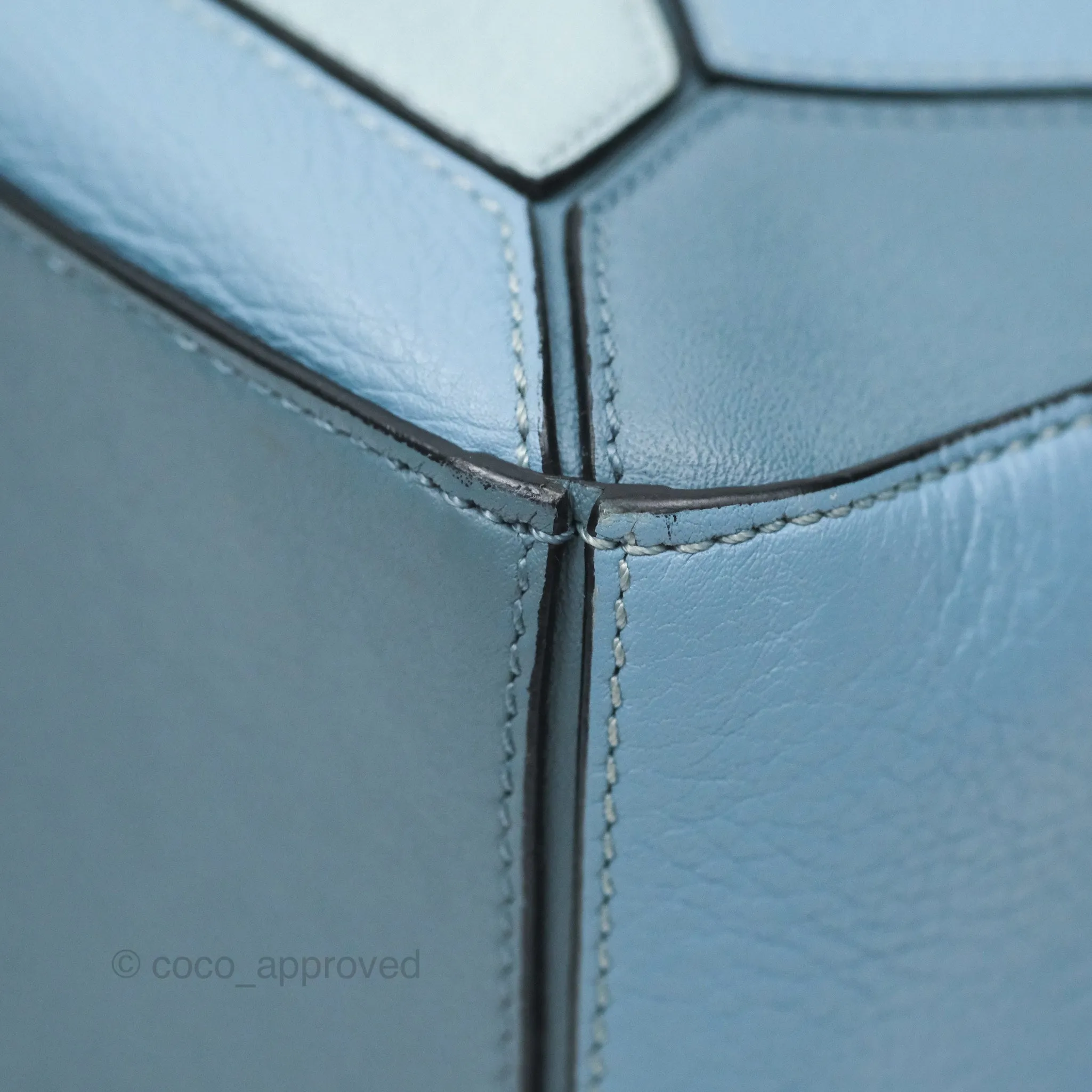 Loewe Small Puzzle Bag Blue Grained Calfskin Gold Hardware
