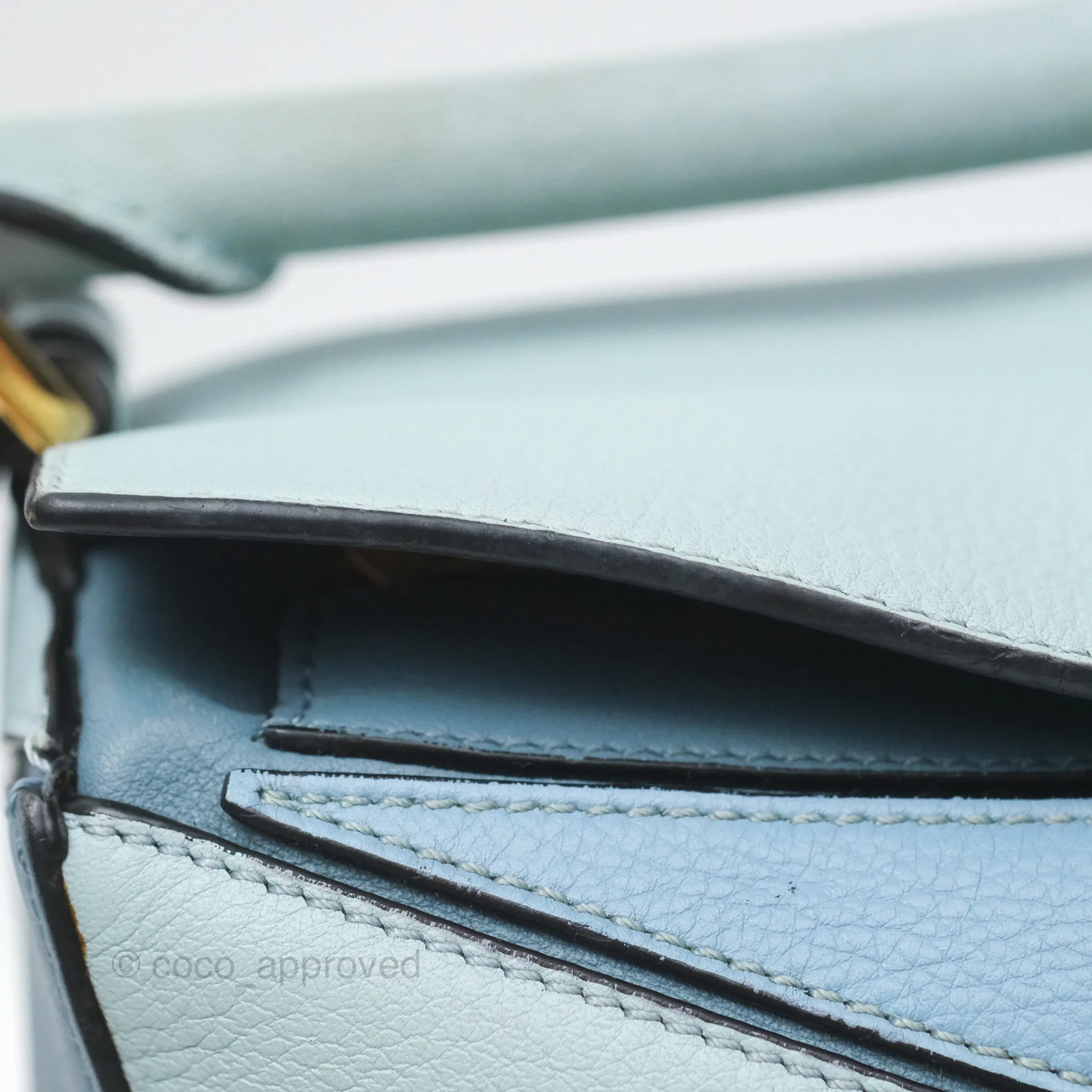 Loewe Small Puzzle Bag Blue Grained Calfskin Gold Hardware