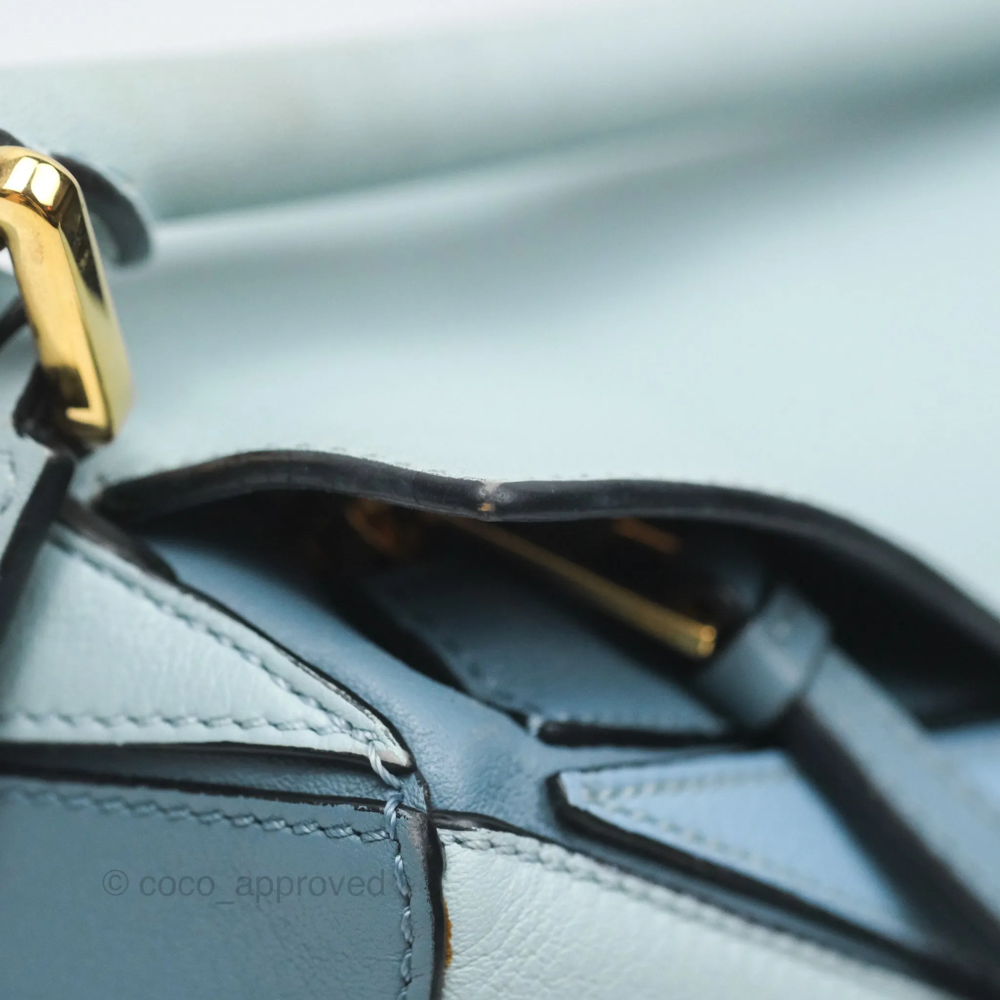 Loewe Small Puzzle Bag Blue Grained Calfskin Gold Hardware