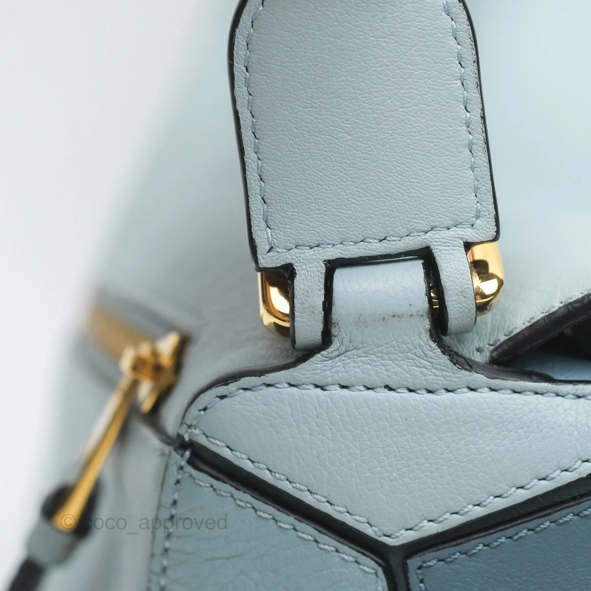 Loewe Small Puzzle Bag Blue Grained Calfskin Gold Hardware