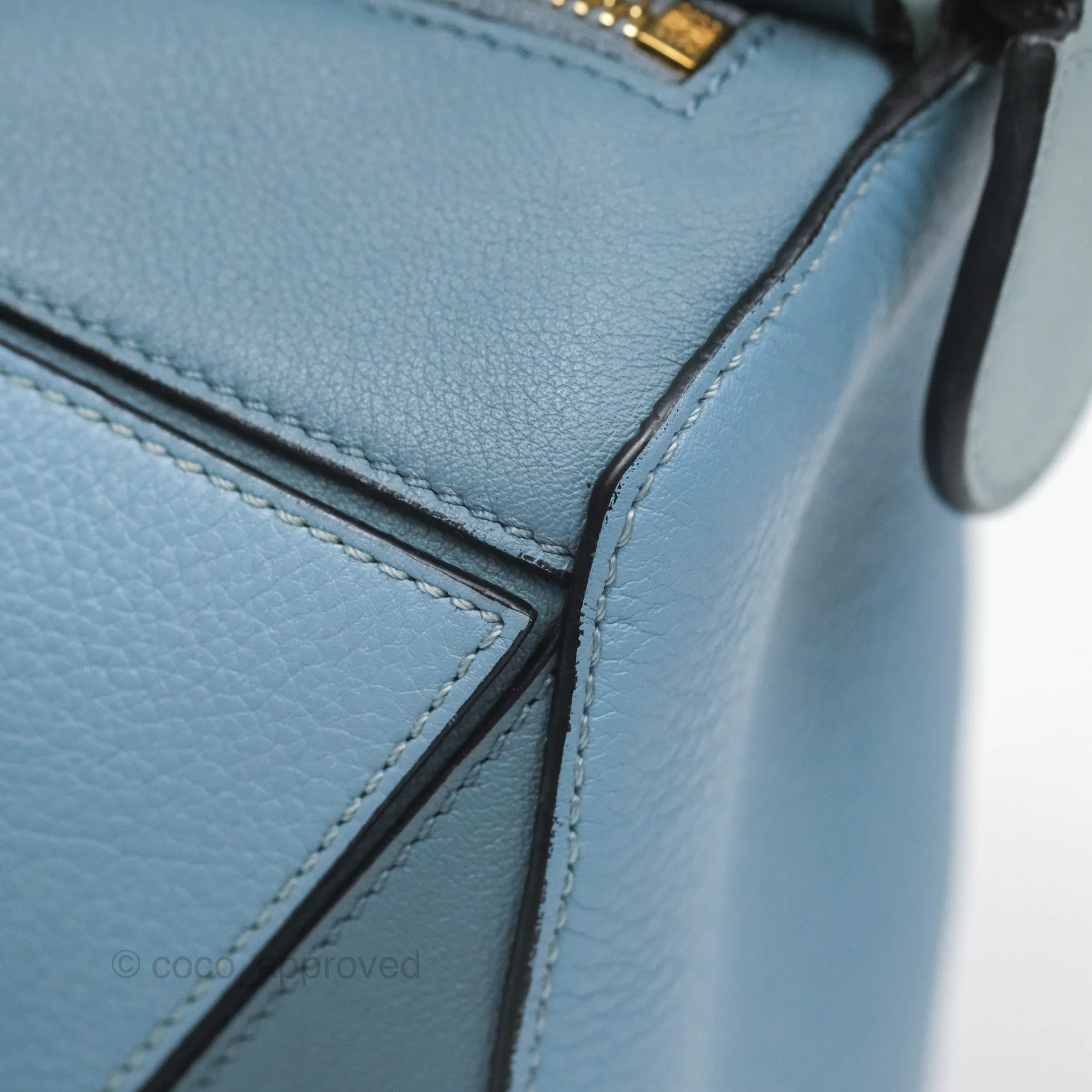 Loewe Small Puzzle Bag Blue Grained Calfskin Gold Hardware