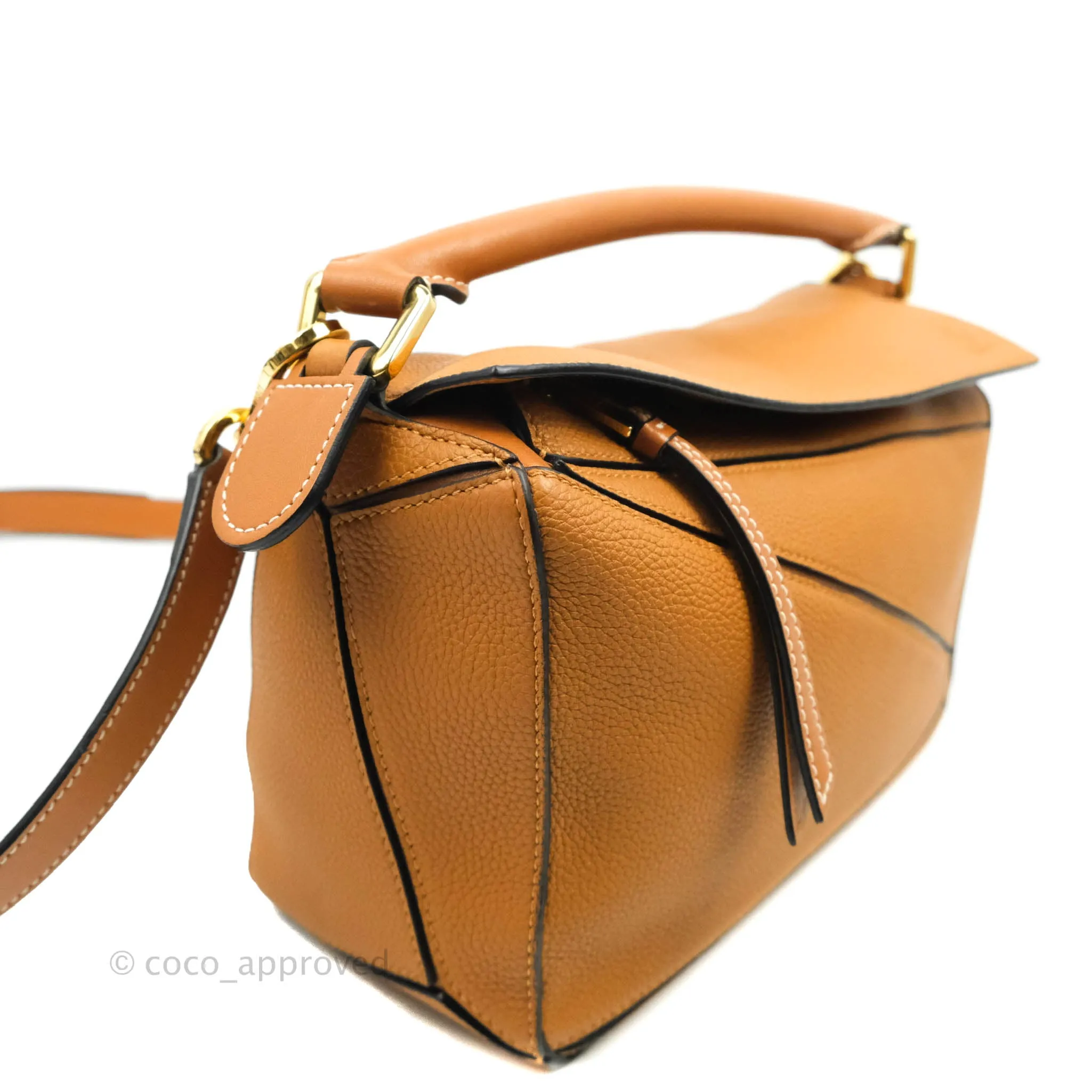Loewe Small Puzzle Bag Caramel Calfskin Gold Hardware