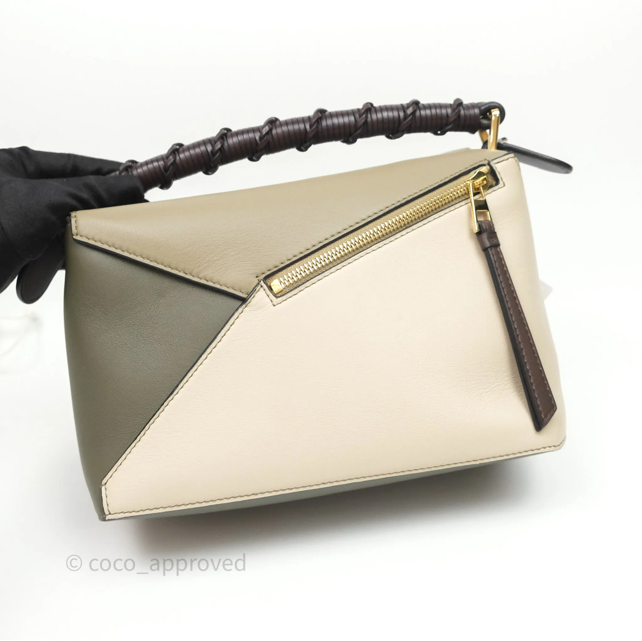 Loewe Small Puzzle Edge Bag Laurel Green/Light Oat Calfskin