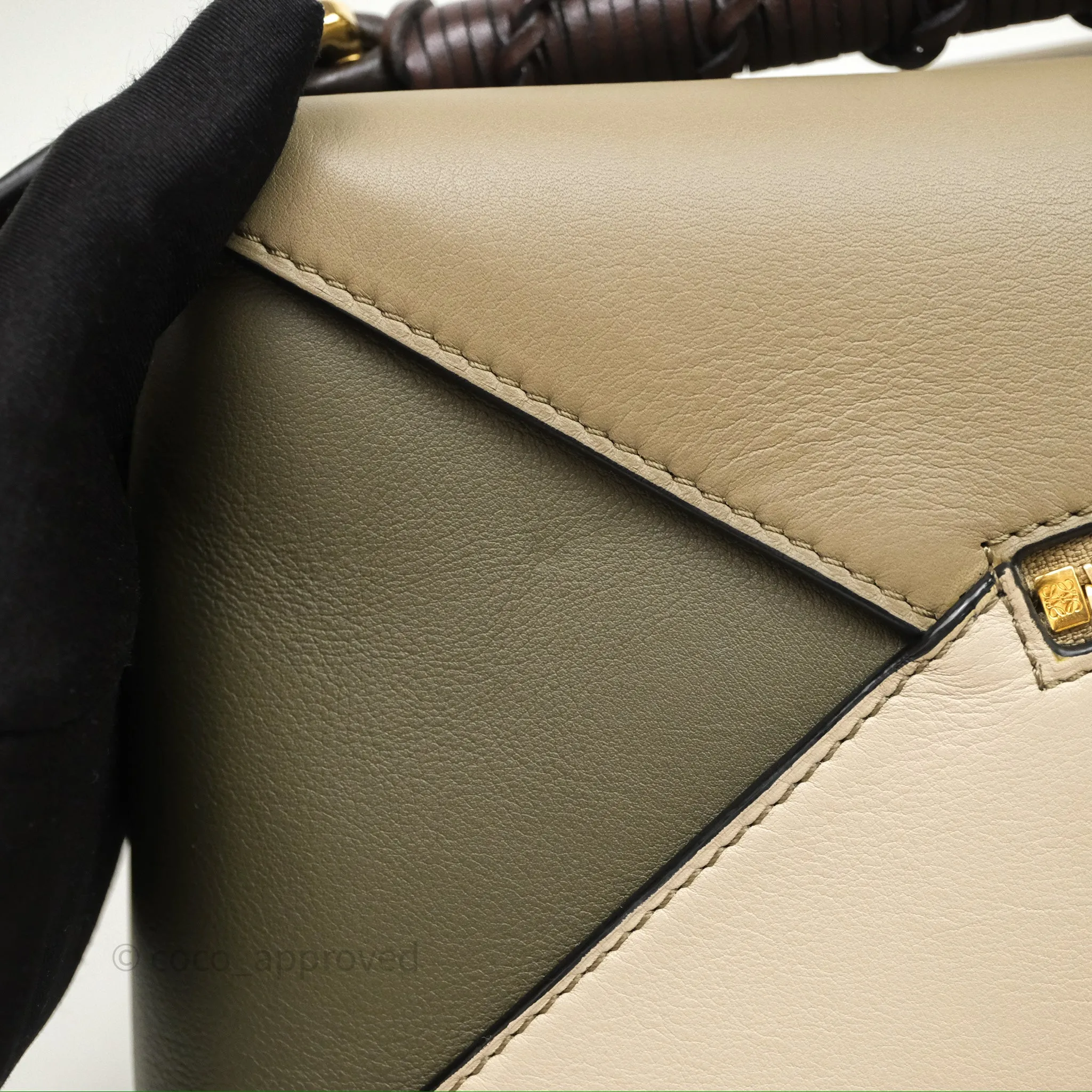 Loewe Small Puzzle Edge Bag Laurel Green/Light Oat Calfskin
