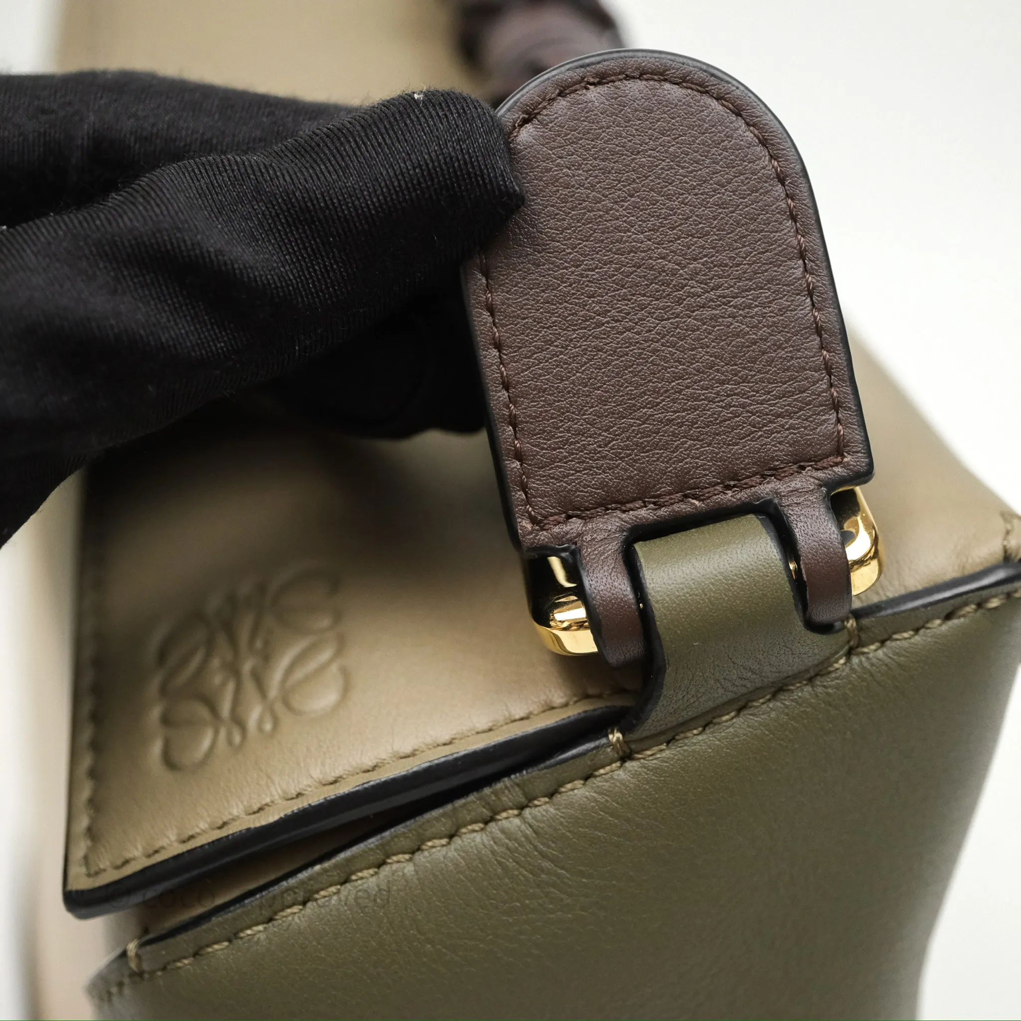 Loewe Small Puzzle Edge Bag Laurel Green/Light Oat Calfskin