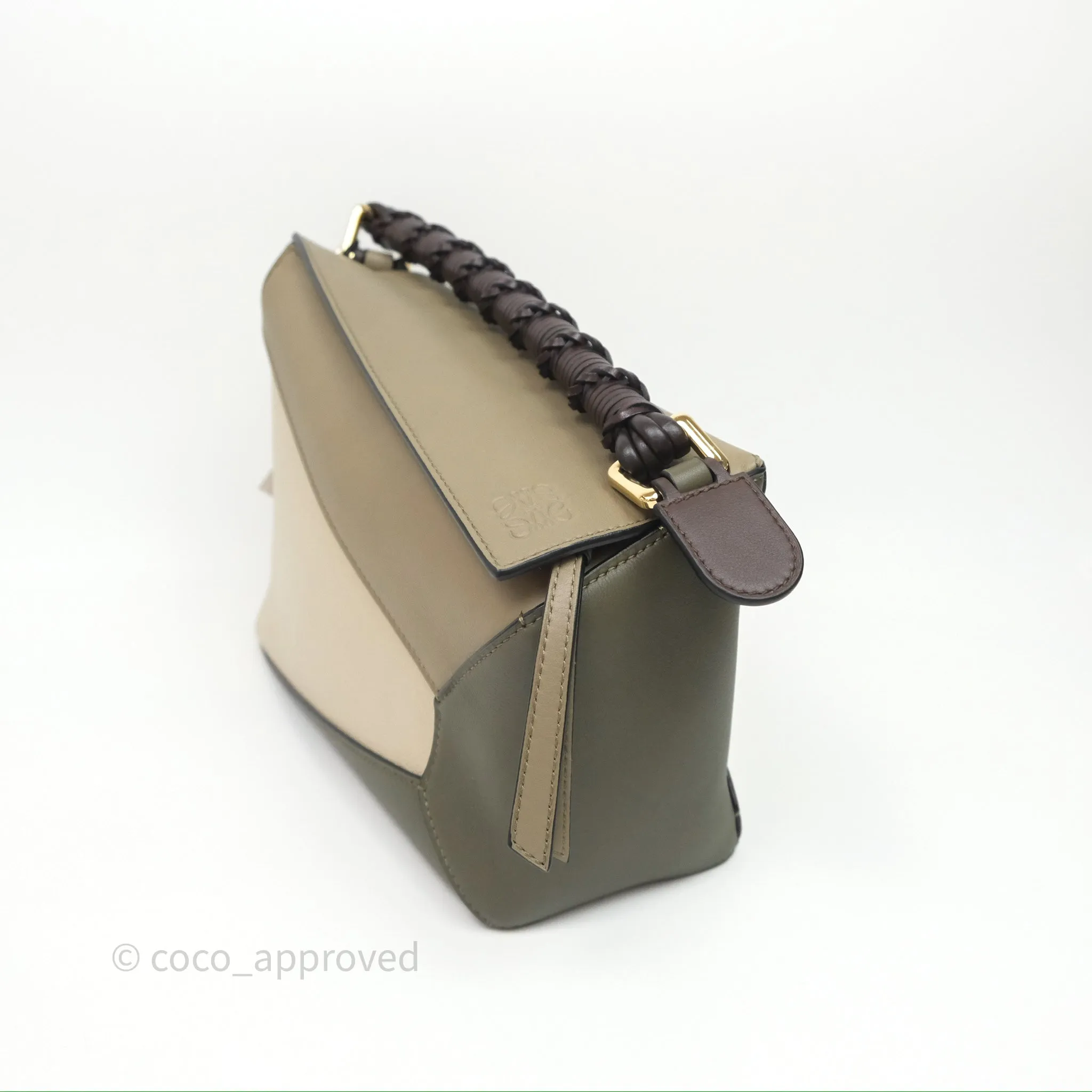 Loewe Small Puzzle Edge Bag Laurel Green/Light Oat Calfskin