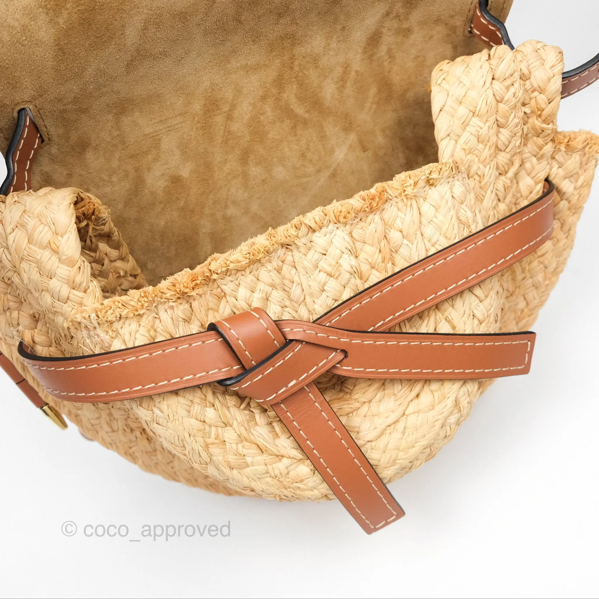 Loewe Small Raffia Gate Bag Smooth Calfskin in Tan