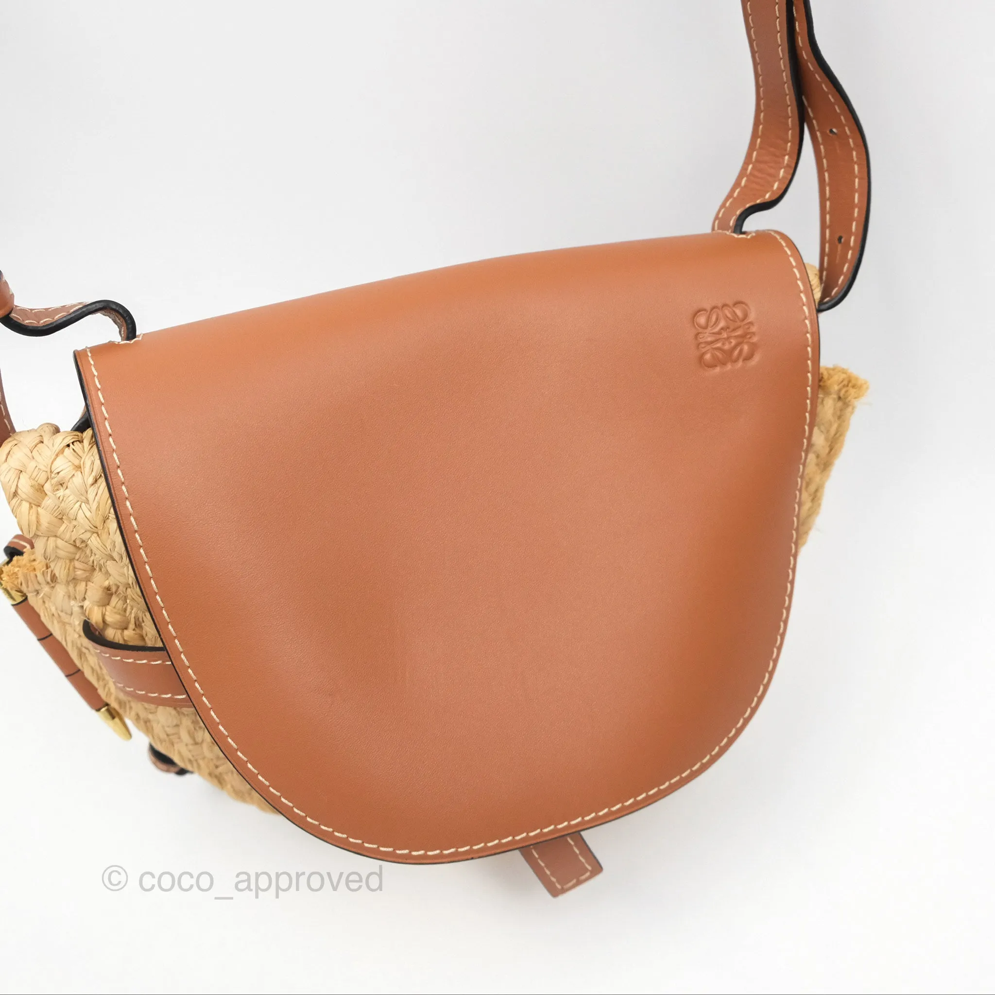 Loewe Small Raffia Gate Bag Smooth Calfskin in Tan
