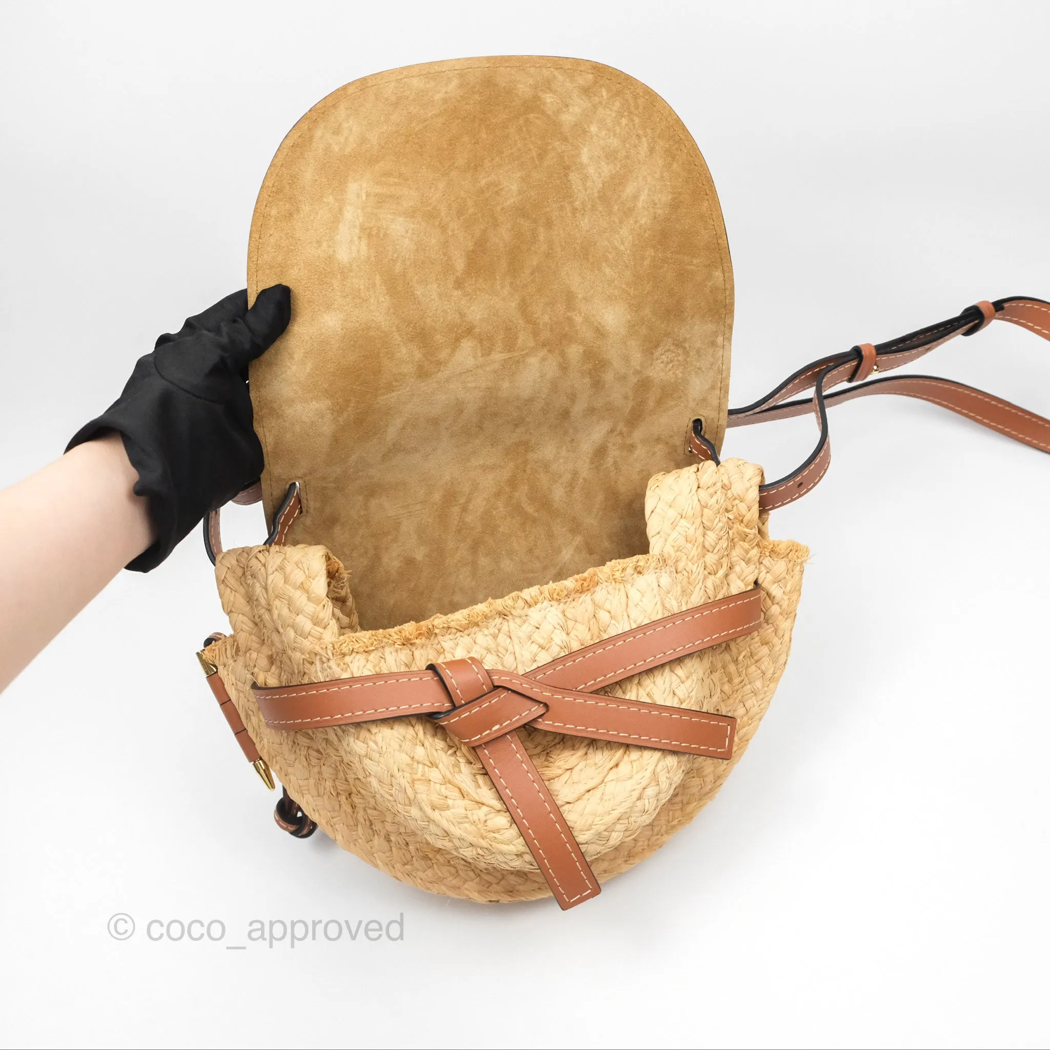 Loewe Small Raffia Gate Bag Smooth Calfskin in Tan