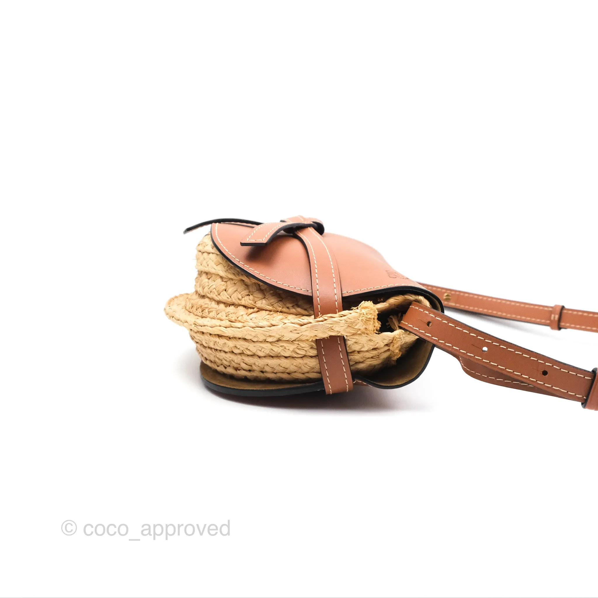 Loewe Small Raffia Gate Bag Smooth Calfskin in Tan